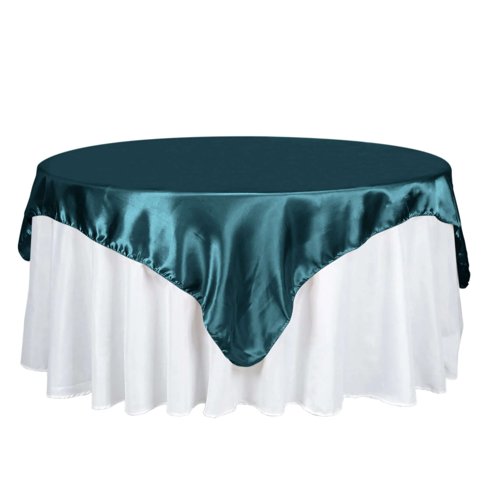 Satin 72x72 Table Overlay Square Tablecloth Peacock Teal - Smooth Finish Table Cover