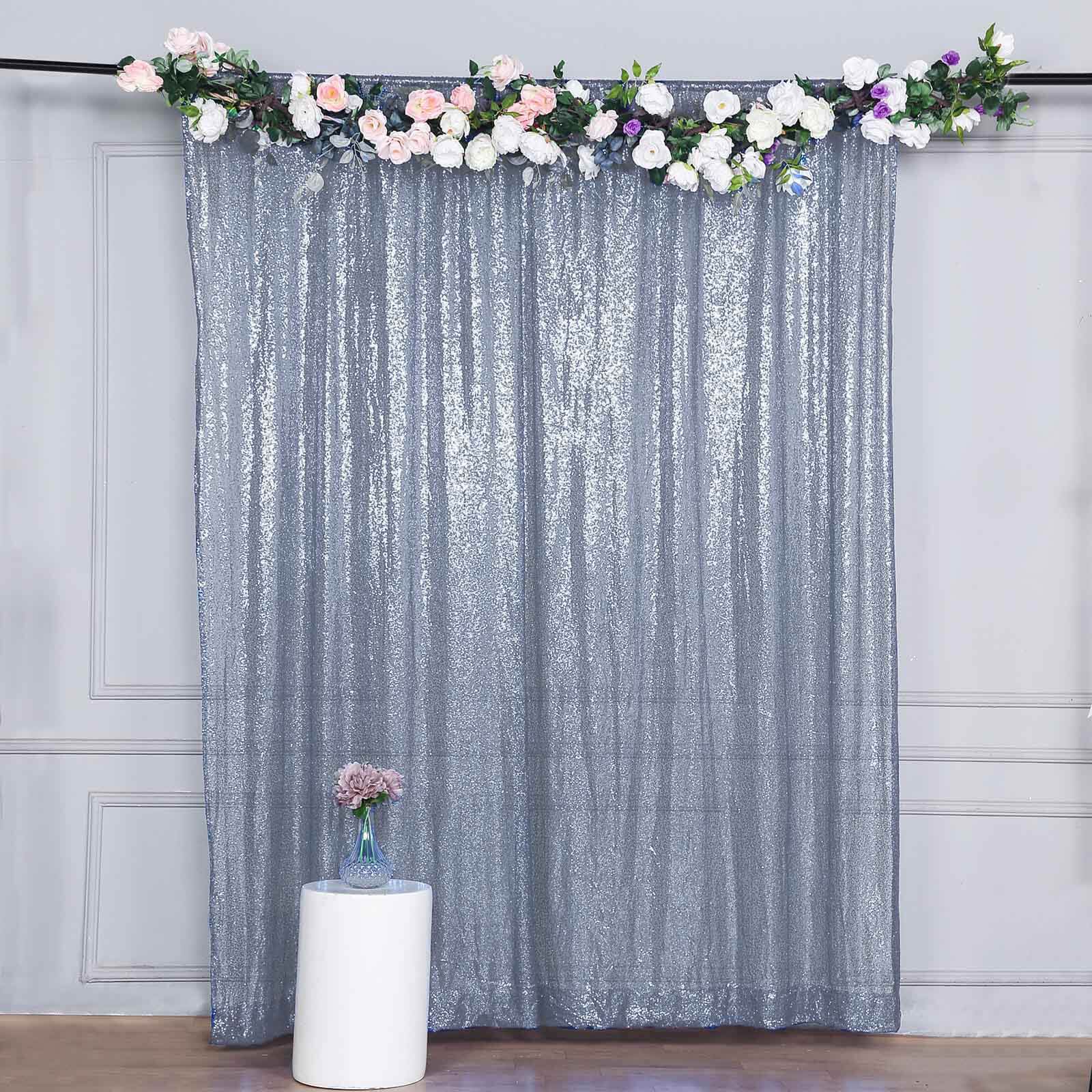 8ftx8ft Dusty Blue Sequin Event Curtain Drapes, Backdrop Event Panel