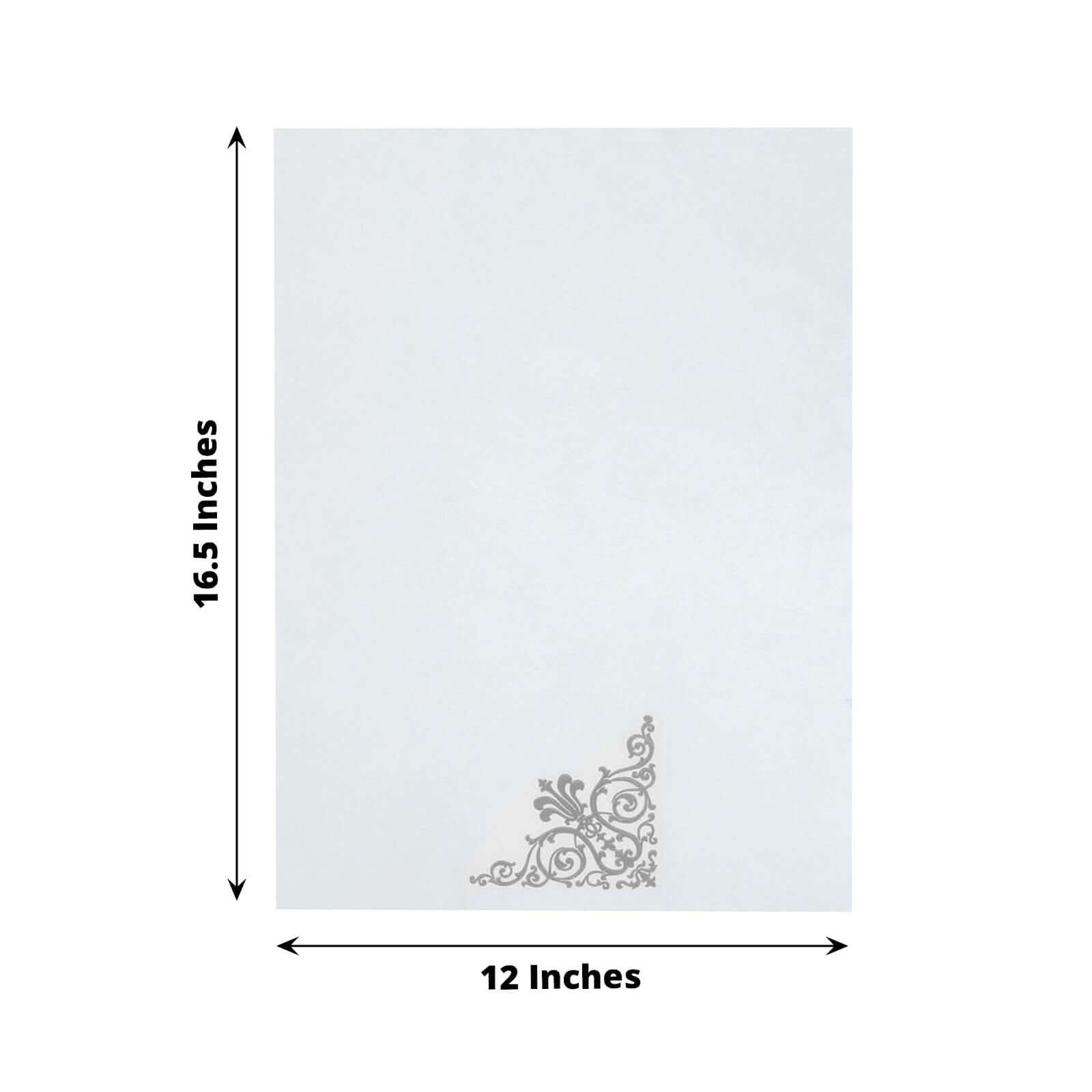 25 Pack Linen-Like Paper 8x4 Napkins White with Metallic Silver Foil Fleur Vintage Design - Classy Disposable Airlaid Hand Towels for Weddings & Events