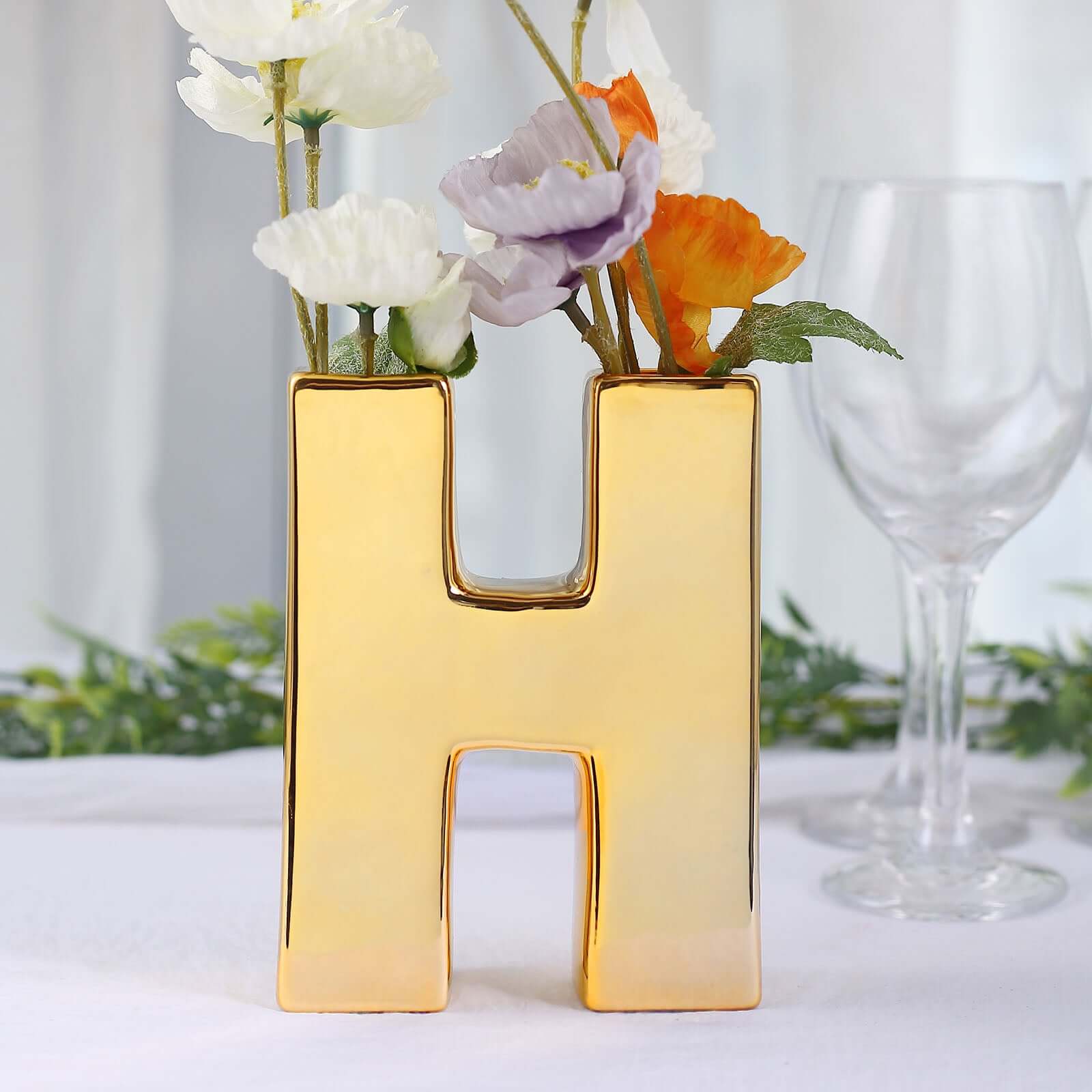 Shiny Ceramic Vase Letter H Gold Plated - Chic Bud Planter Pot for Events & Decor 6