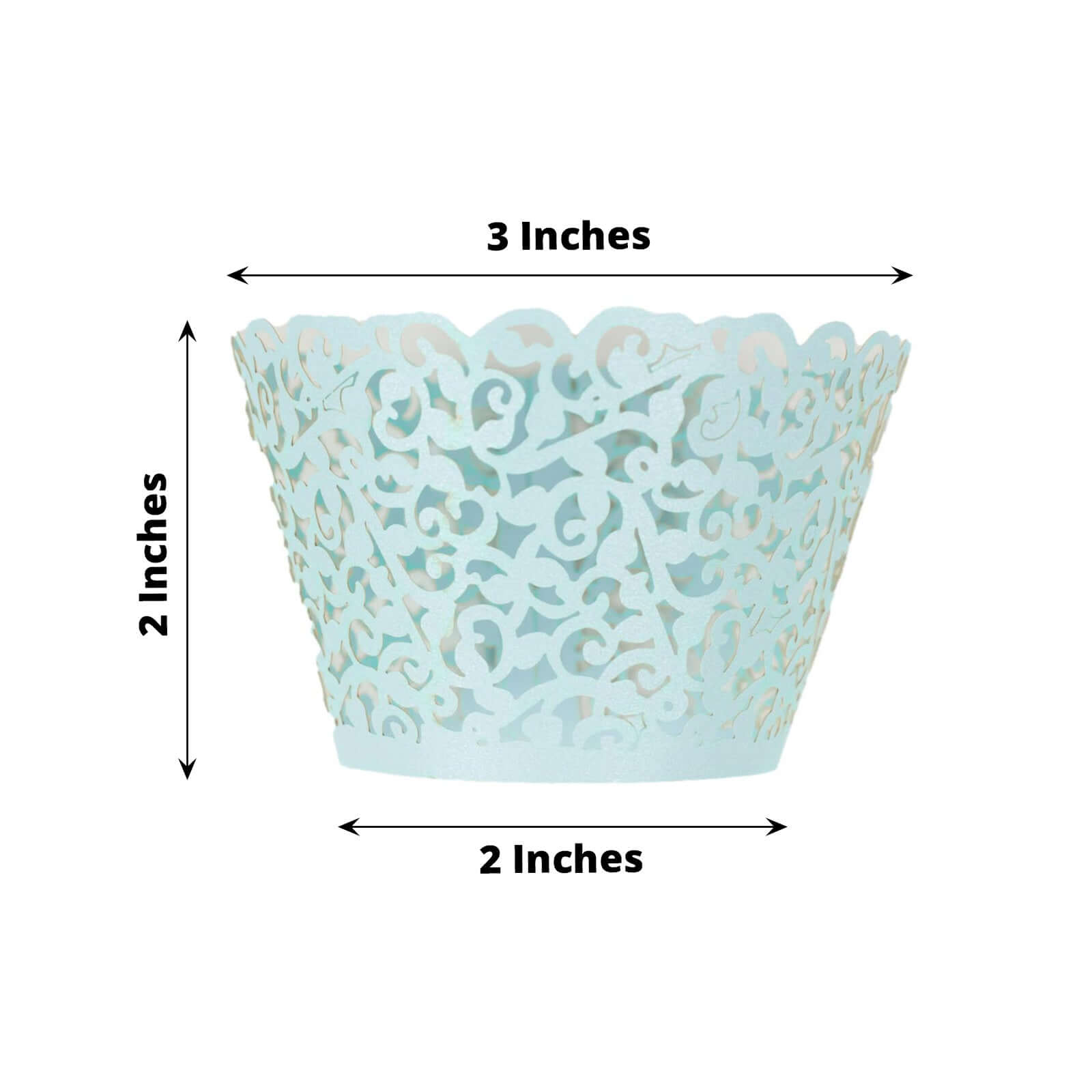 25-Pack Paper Cupcake Wrappers Lace Laser Cut Design Light Blue - Muffin Baking Cup Trays for Events