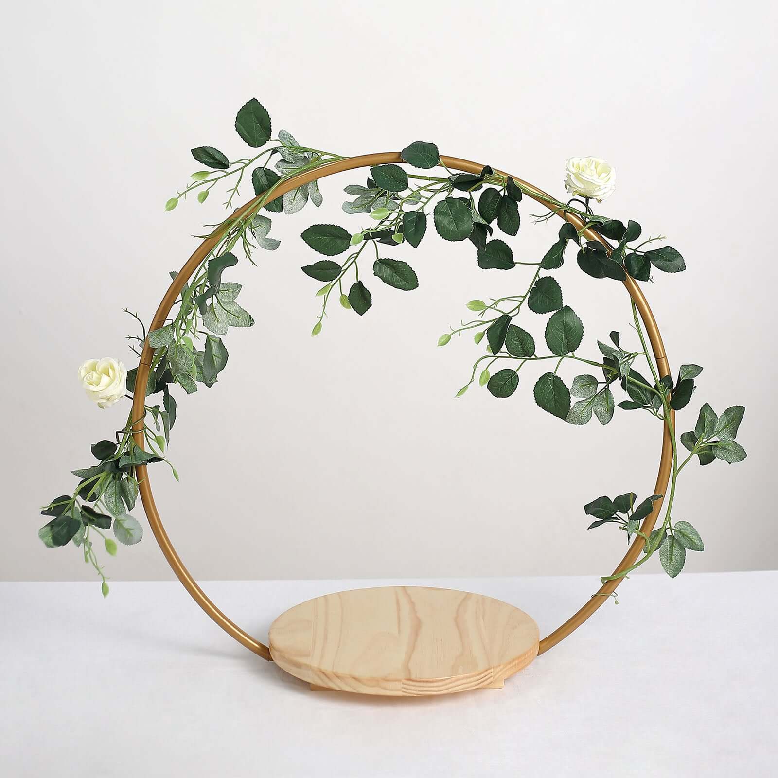 Metal Round Floral Hoop Cake Stand Gold - Chic Geometric Dessert Display DIY Centerpiece Table Decoration With Wooden Base 20