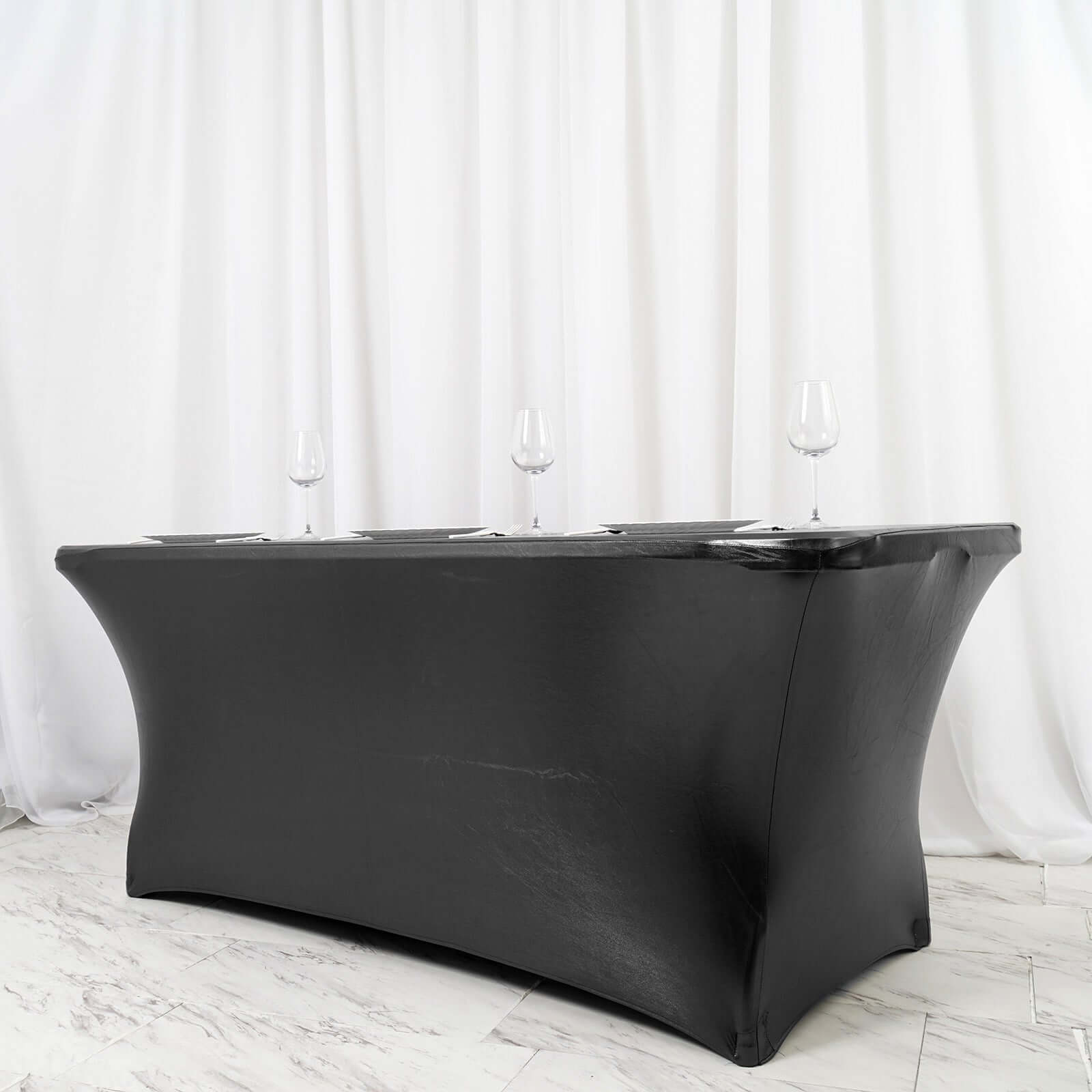 Stretch Spandex 72x30 Rectangle Tablecloth Metallic Black - Form-Fitting Table Cover