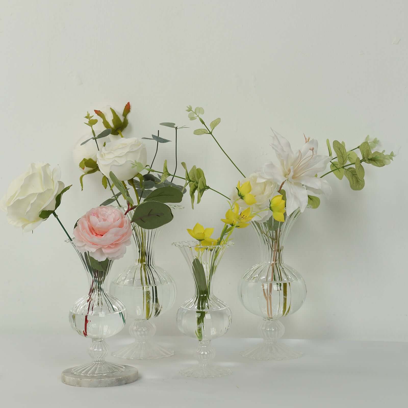 Set of 4 Glass Flower Vases Nordic Style with Petals Texture Clear - Transparent Bud Planters for Wedding Table Decor 7, 9