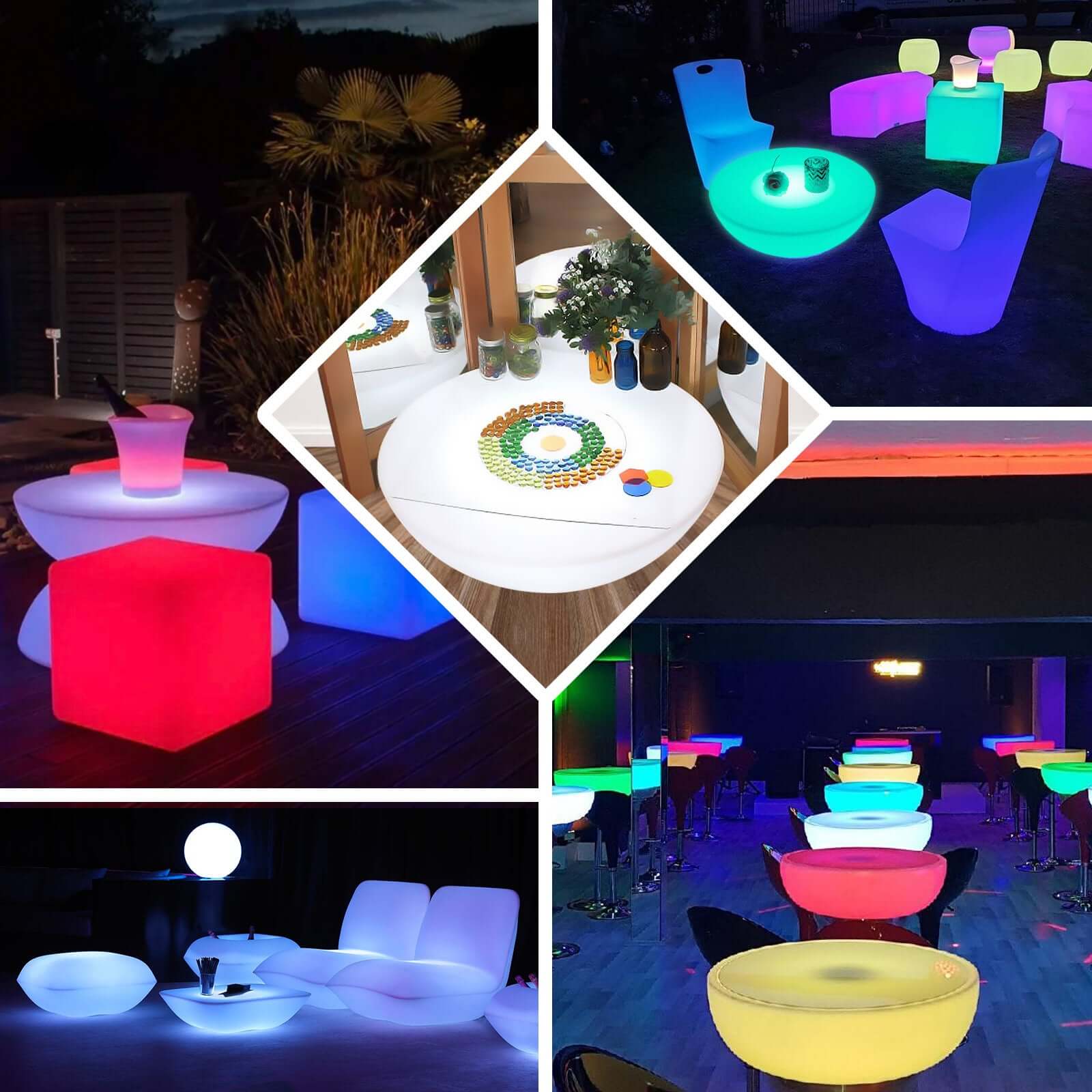 23.5 Color Changing Cordless LED Light Up Half Circle Round Table, Rechargeable Waterproof Illuminated Furniture