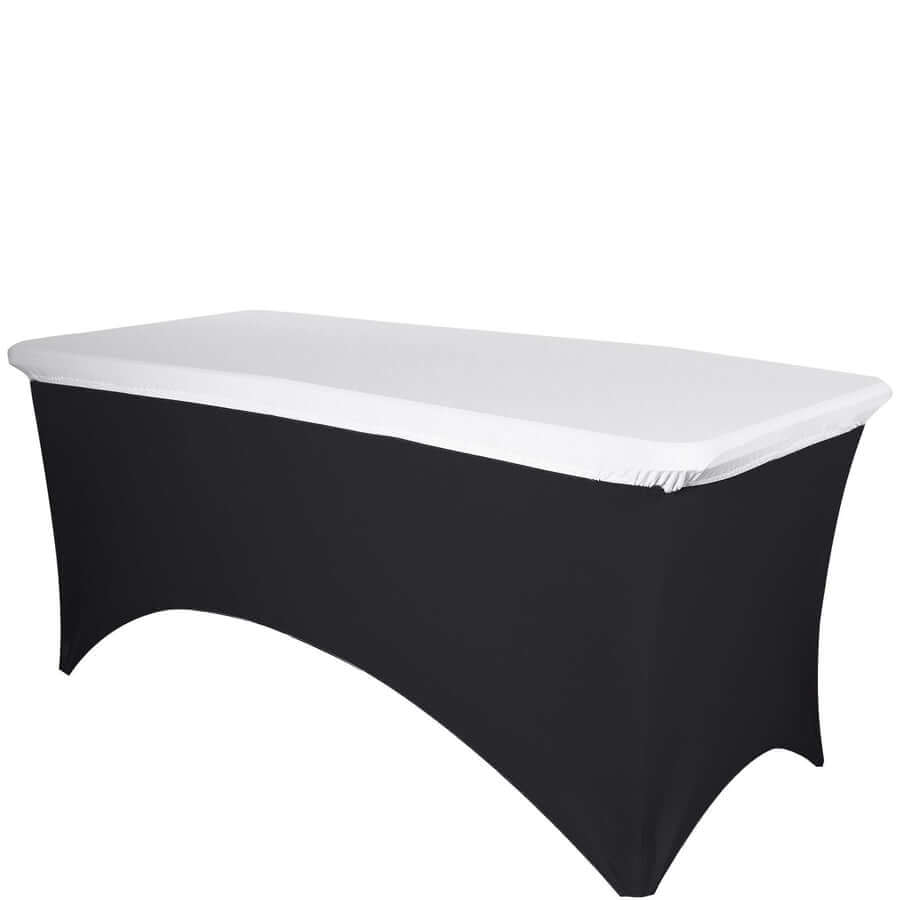 Spandex Rectangle 96x30 Tablecloth Top Cover White - Stretchy, Wrinkle Free & Fitted Table Topper