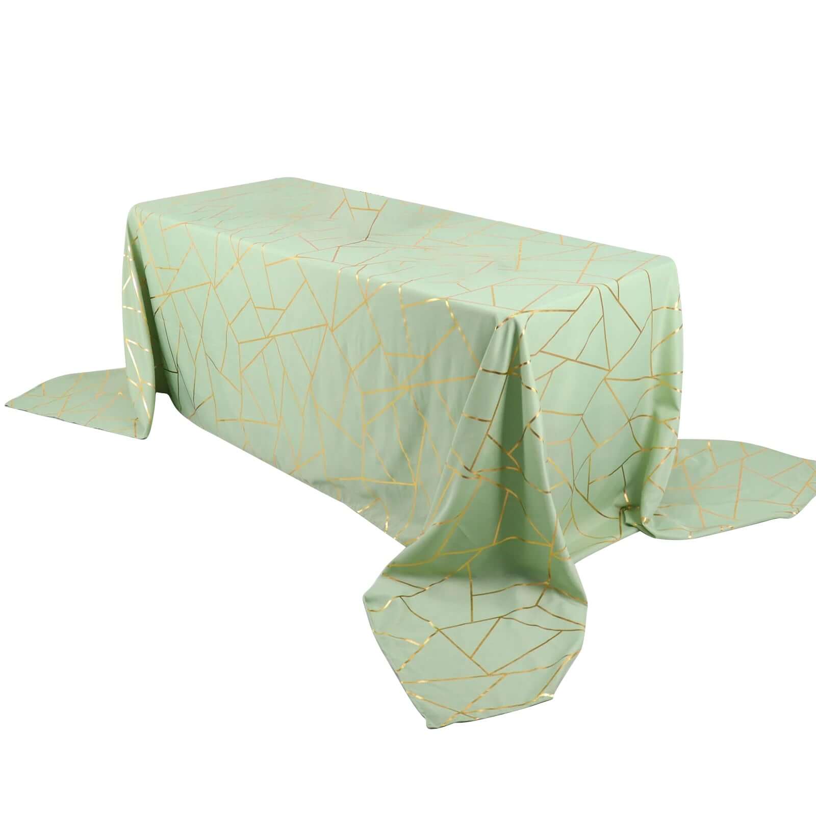 Polyester 90x156 Rectangle Tablecloth Sage Green Seamless with Gold Foil Geometric Pattern - Wrinkle-Resistant Seamless Table Cover for Sophisticated Events