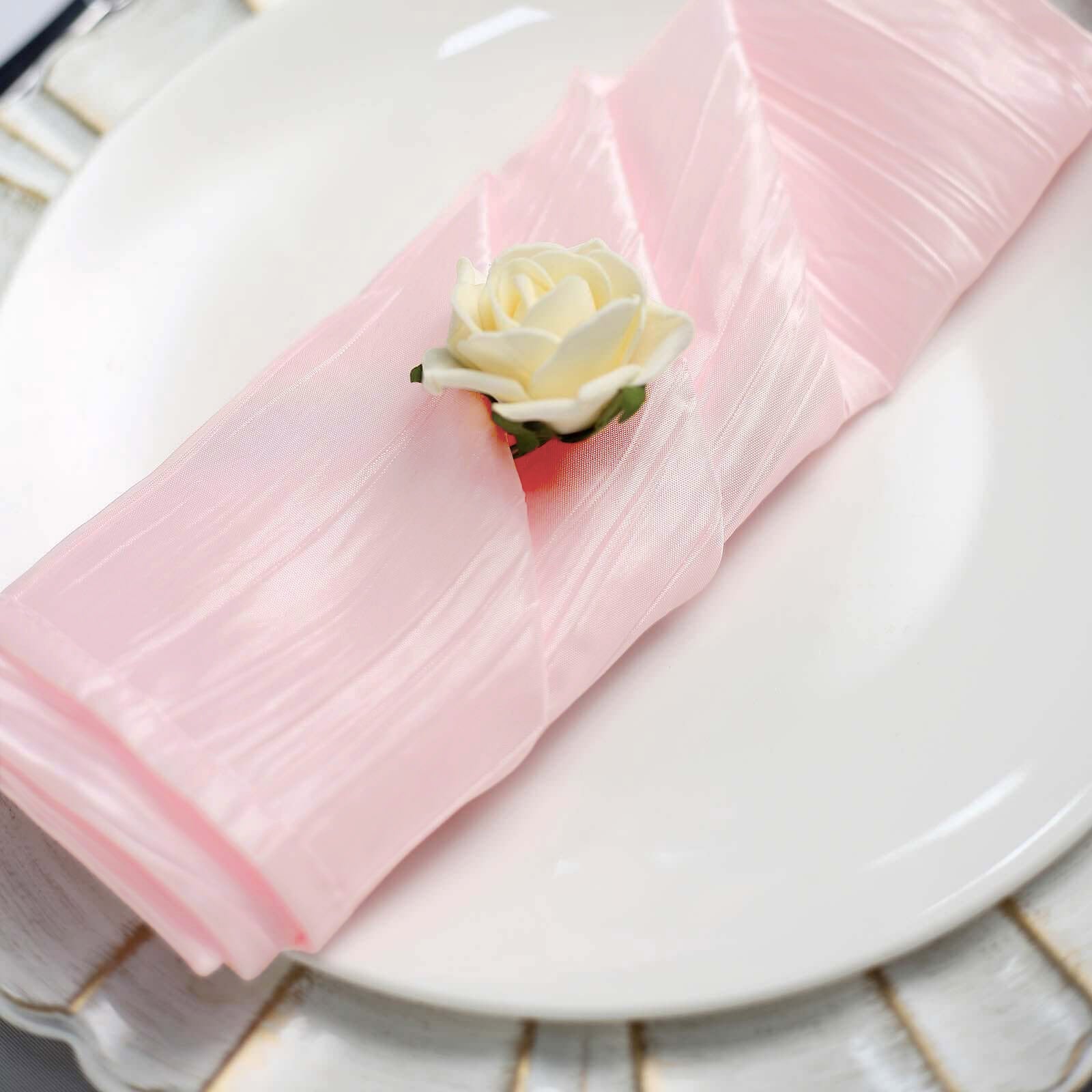 5 Pack Taffeta 20x20 Napkins Blush - Accordion Crinkle Dinner Napkins