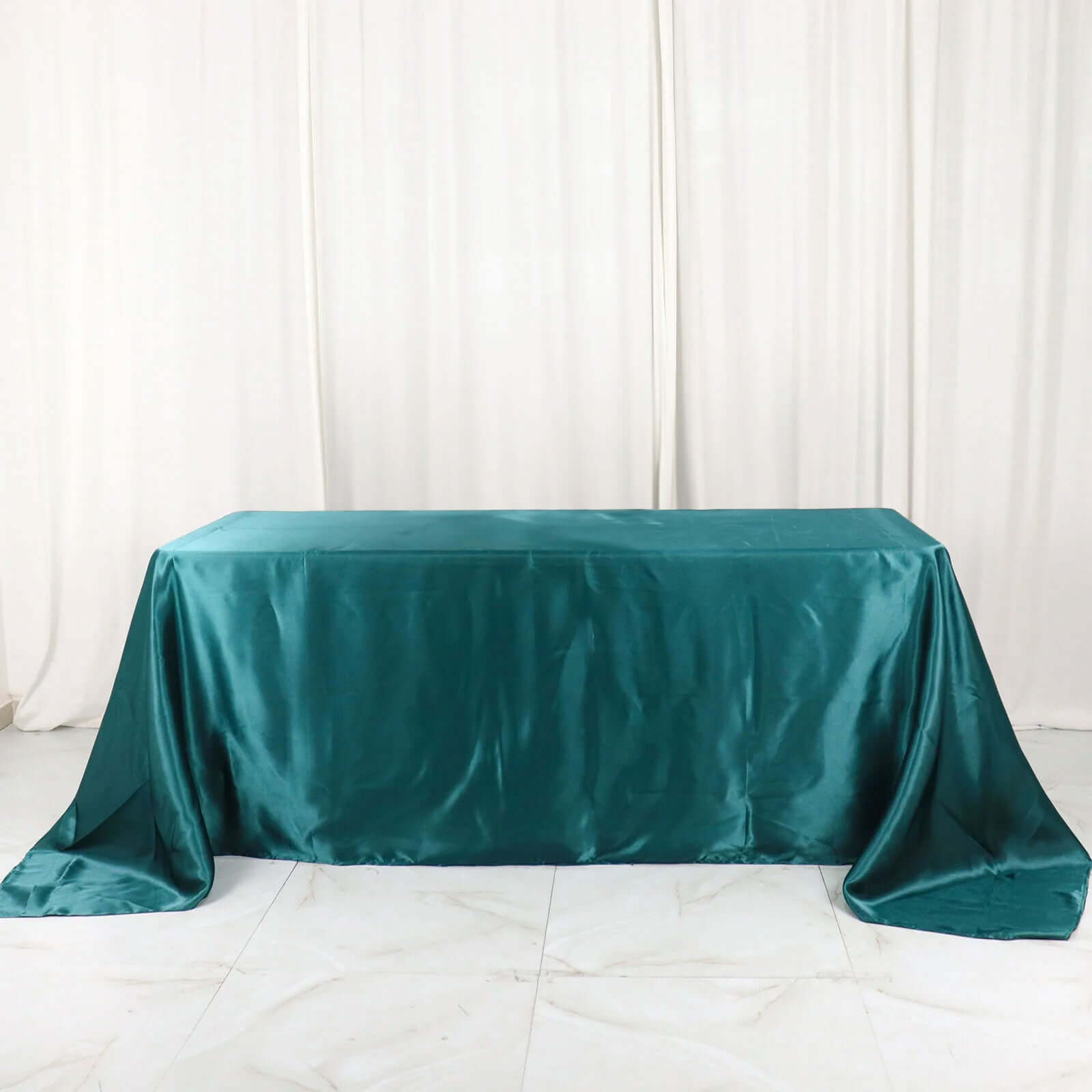 Satin Rectangular 90x132 Tablecloth Peacock Teal Satin - Seamless Table Cover