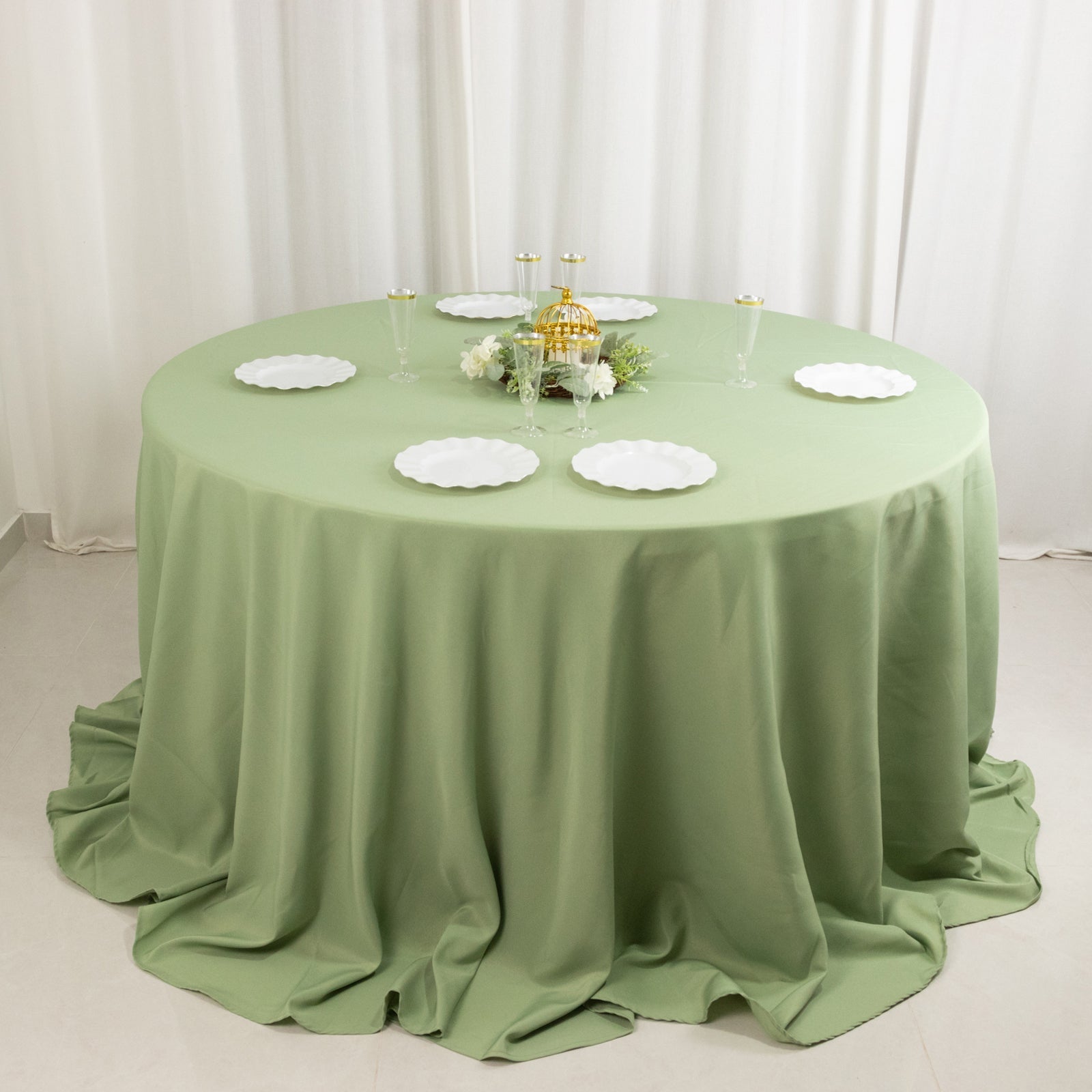 Premium Polyester 132 Round Tablecloth Sage Green - Seamless 220GSM Wrinkle-Resistant Table Cover