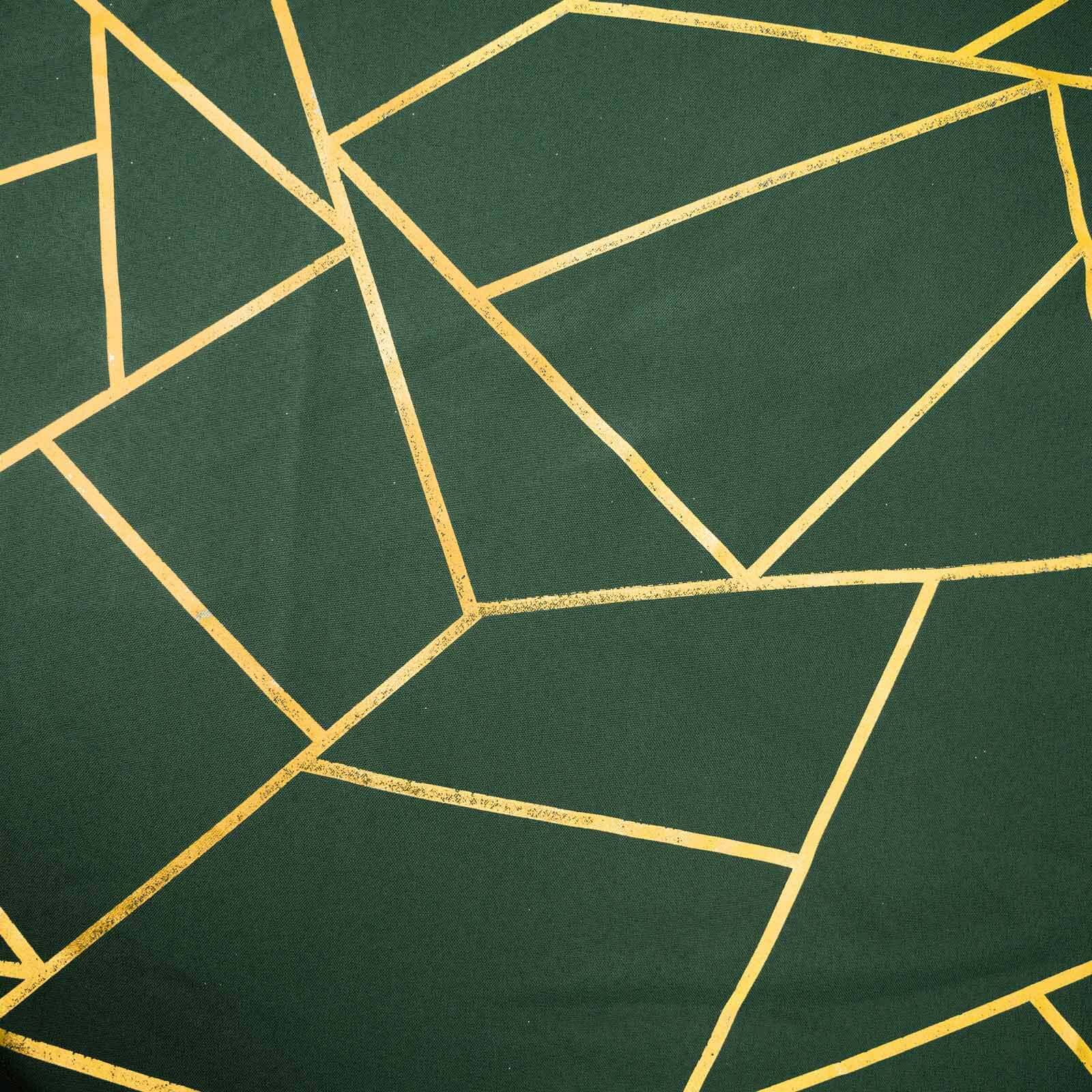 Polyester 90x156 Rectangle Tablecloth Hunter Emerald Green Seamless with Gold Foil Geometric Pattern - Wrinkle-Resistant Seamless Table Cover for Sophisticated Events