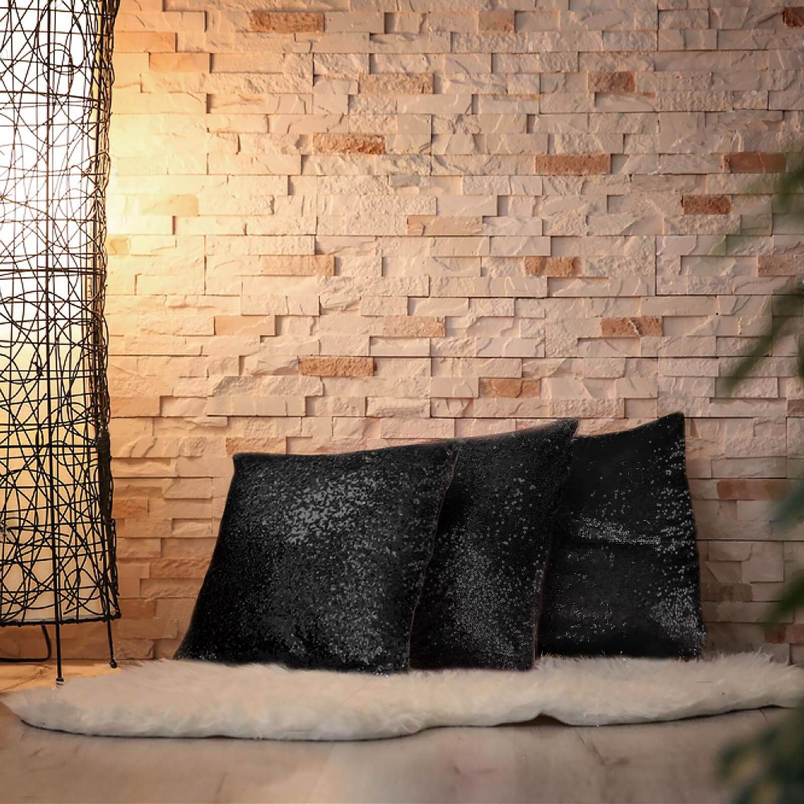 2 Pack 18x18 Sequin Throw Pillow Cover, Decorative Cushion Case - Square Black Sequin