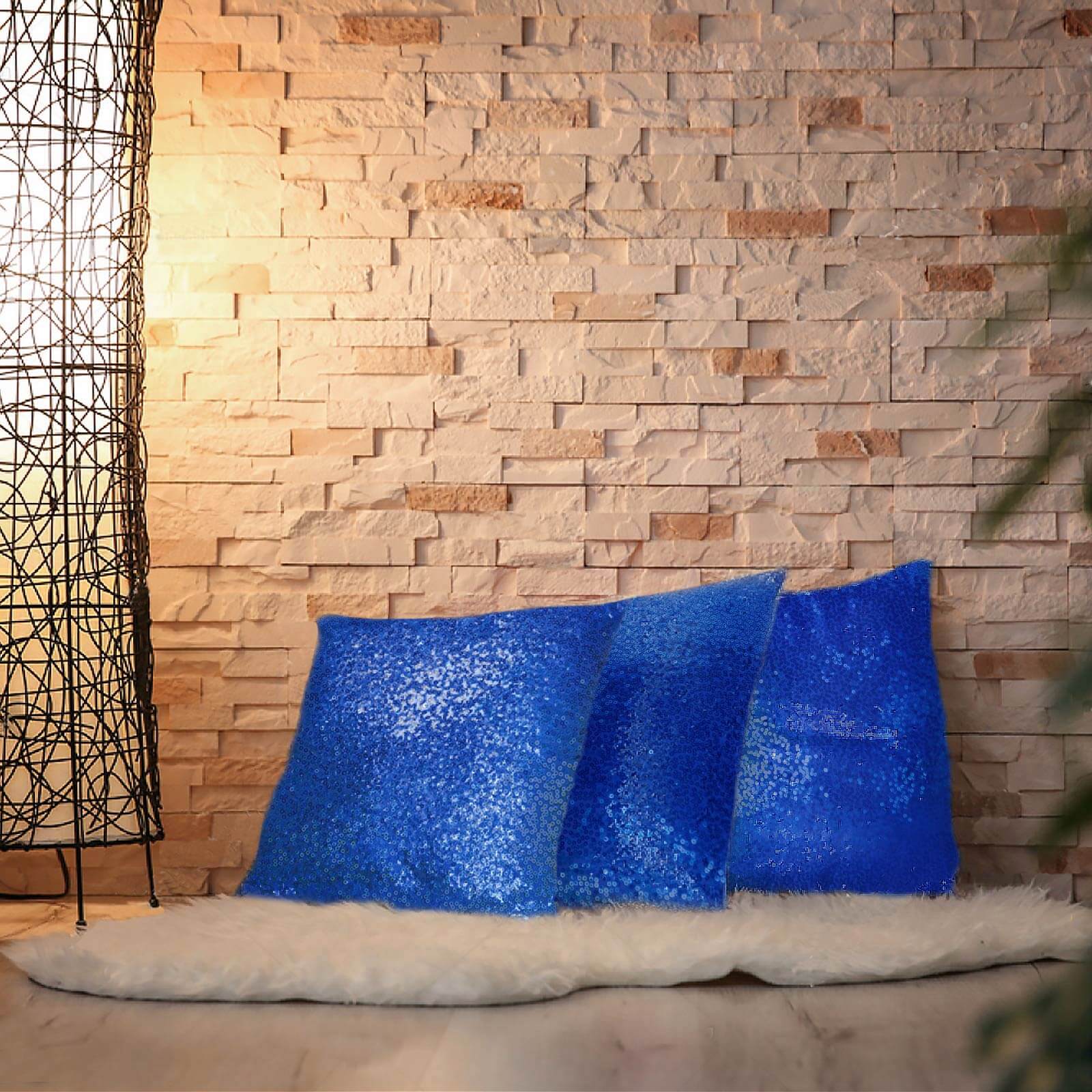 2 Pack 18x18 Sequin Throw Pillow Cover, Decorative Cushion Case - Square Royal Blue Sequin