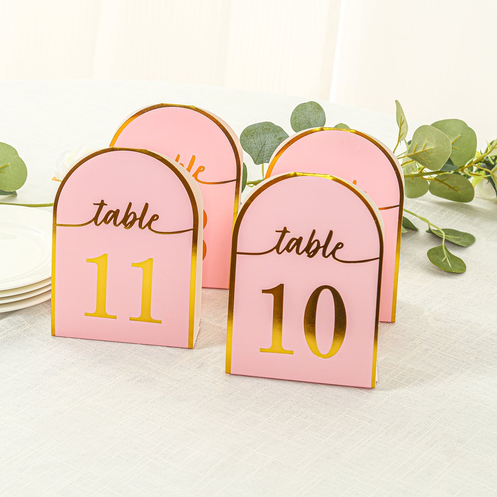 25-Pack Paper Wedding Table Numbers 1-25 Blush Arch Cutout Design - Sleek & Modern Free Standing Double Sided Table Tent Cards with Metallic Gold Foil Numbers 7