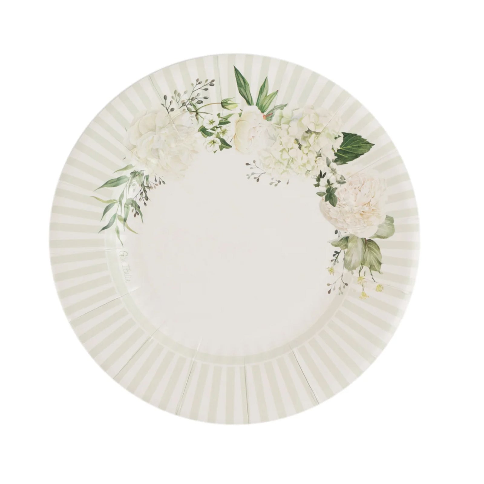 25-Pack Paper 8 Round Dessert Plates in White with Sage Green Floral Print & Lined Rim - Disposable Appetizer Salad Party Plates for Garden Celebrations & Springtime Gatherings