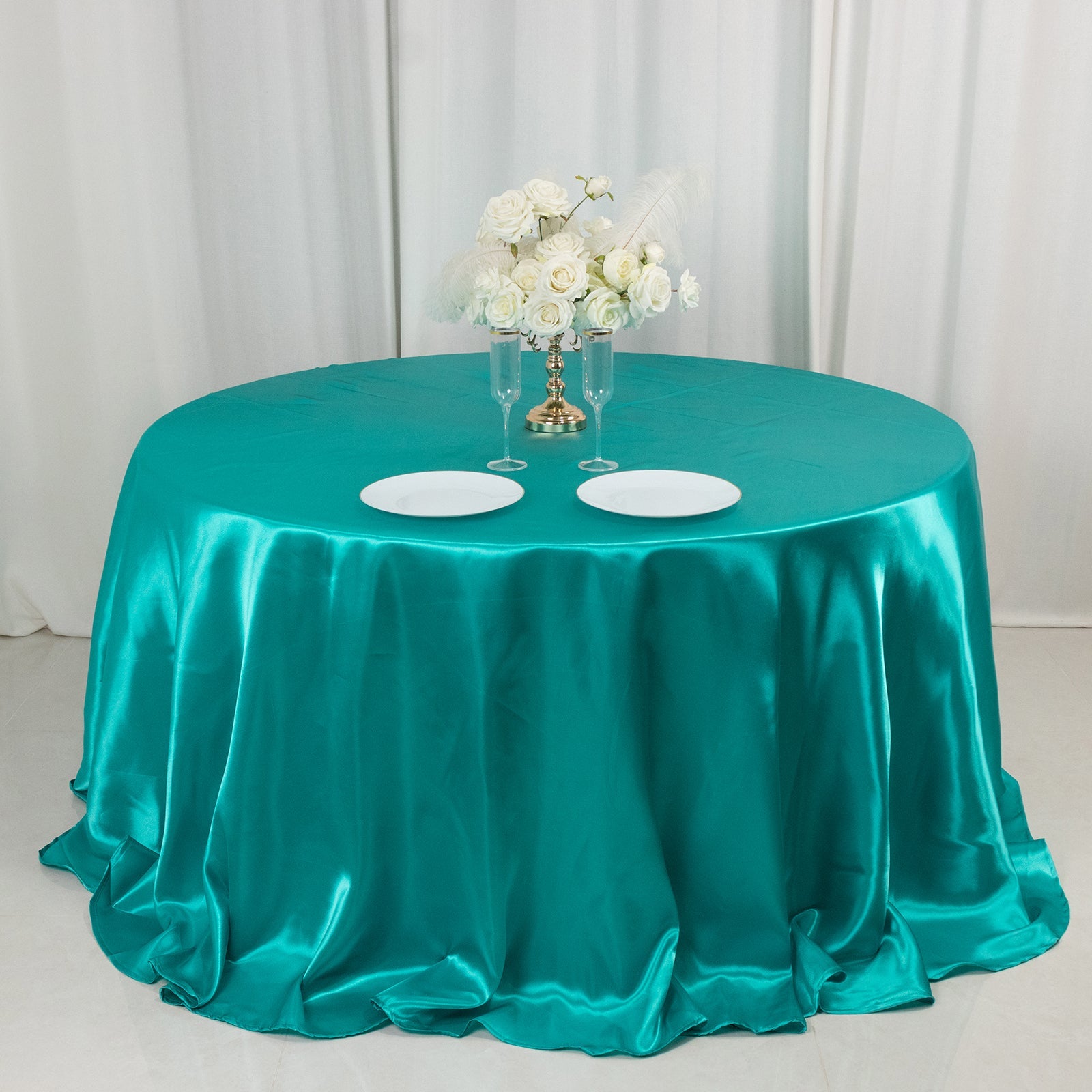 Satin 132 Round Tablecloth Turquoise - Stylish Seamless Table Cover