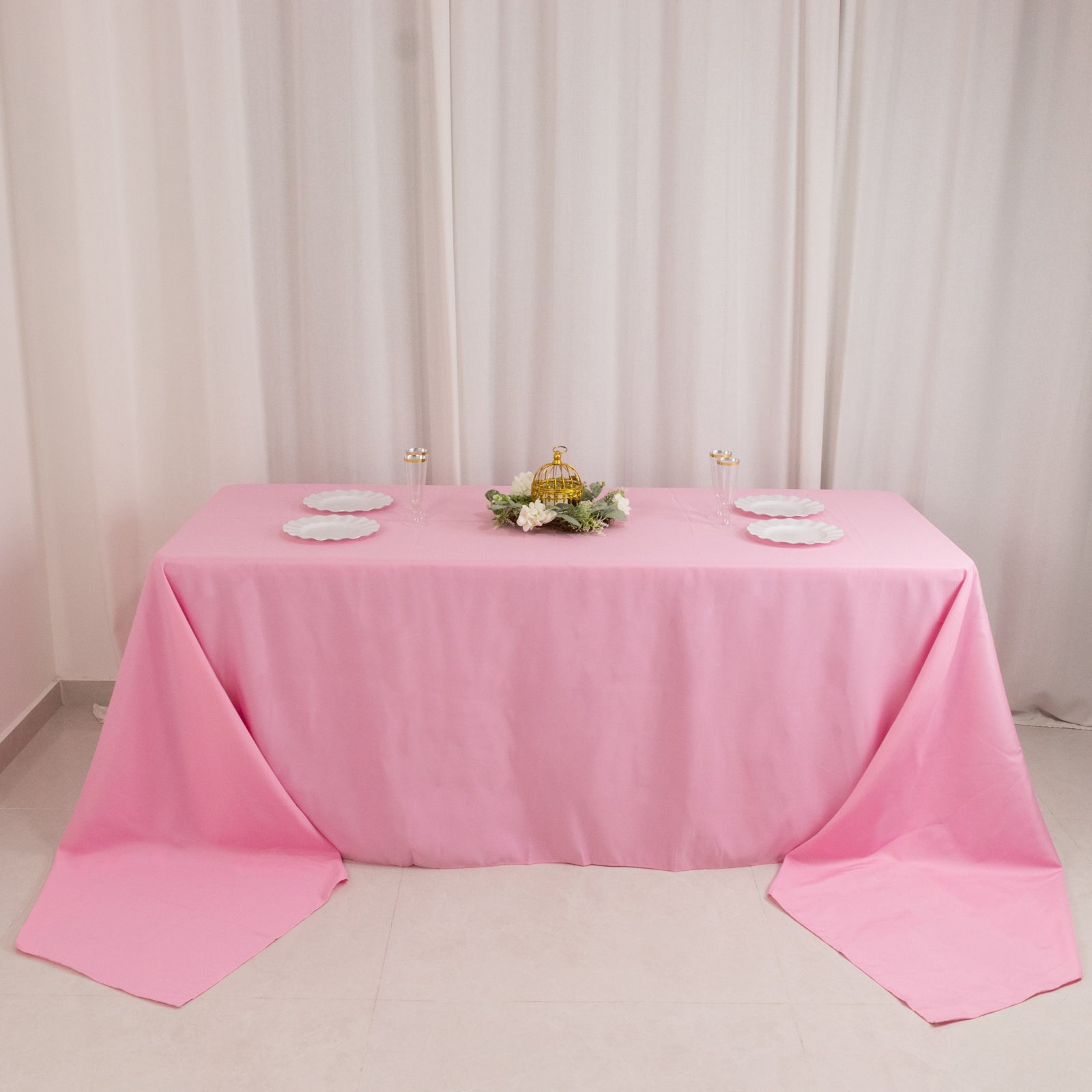 Premium Polyester 90x156 Rectangle Tablecloth Pink - Seamless 220GSM Stain-Resistant Table Cover