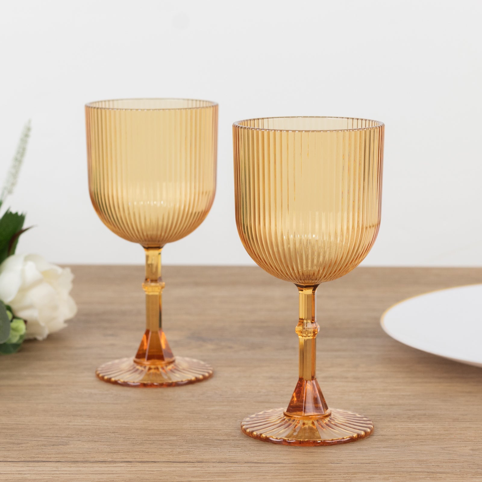 12-Pack Plastic Goblets Amber Gold Vintage Ribbed Pattern - Reusable Shatterproof Glassware 9oz