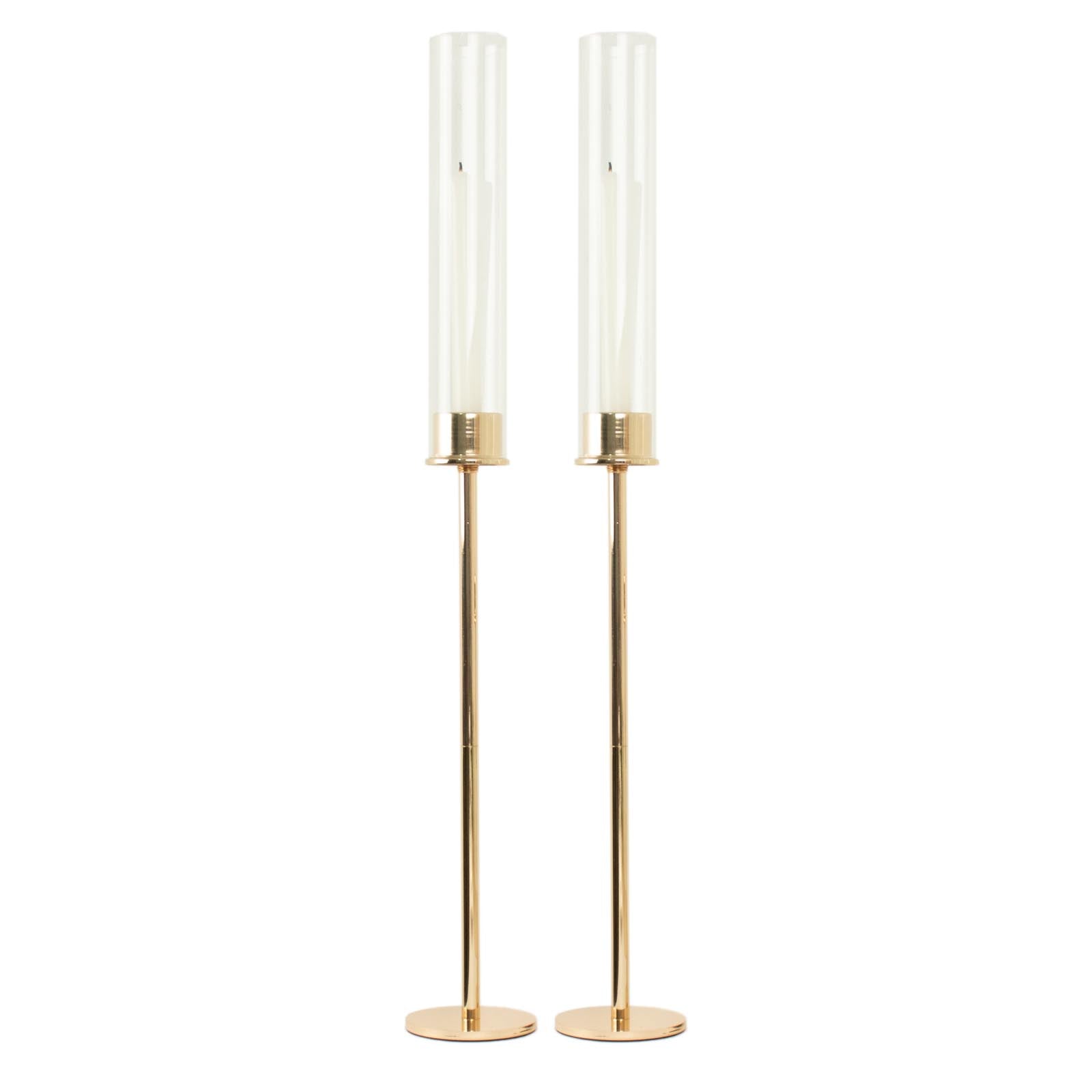 2-Pack Gold Metal Taper Candlestick Holders, Clear Glass Hurricane Candle Stands With Chimney Candle Shades 24