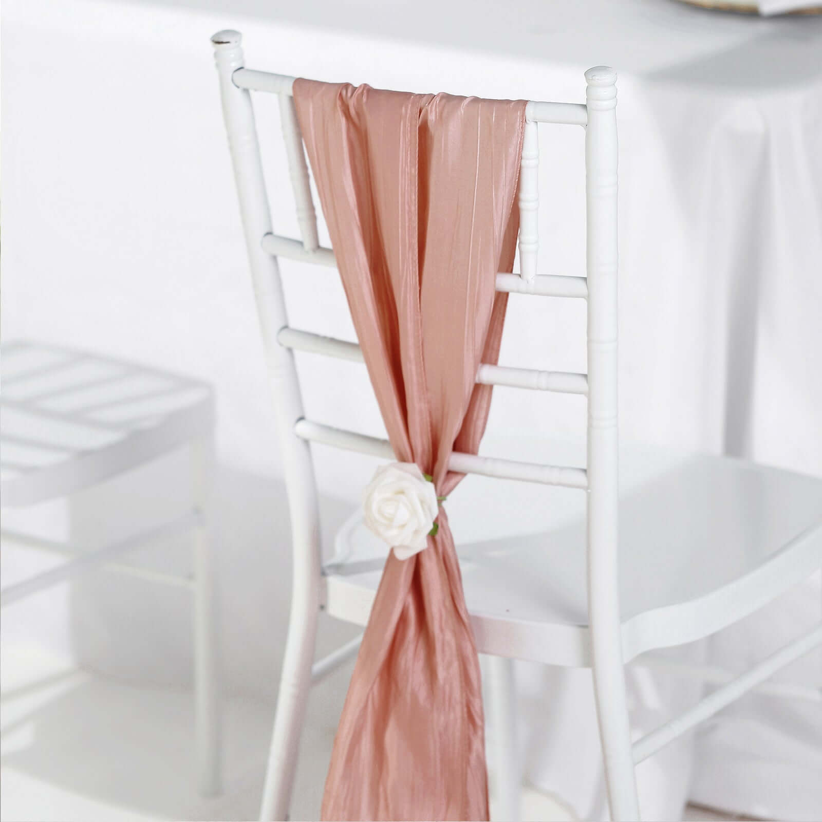 5 Pack Taffeta 6x106 Chair Sashes Dusty Rose Accordion Crinkle Texture - Stylish Decor for Weddings & Gatherings