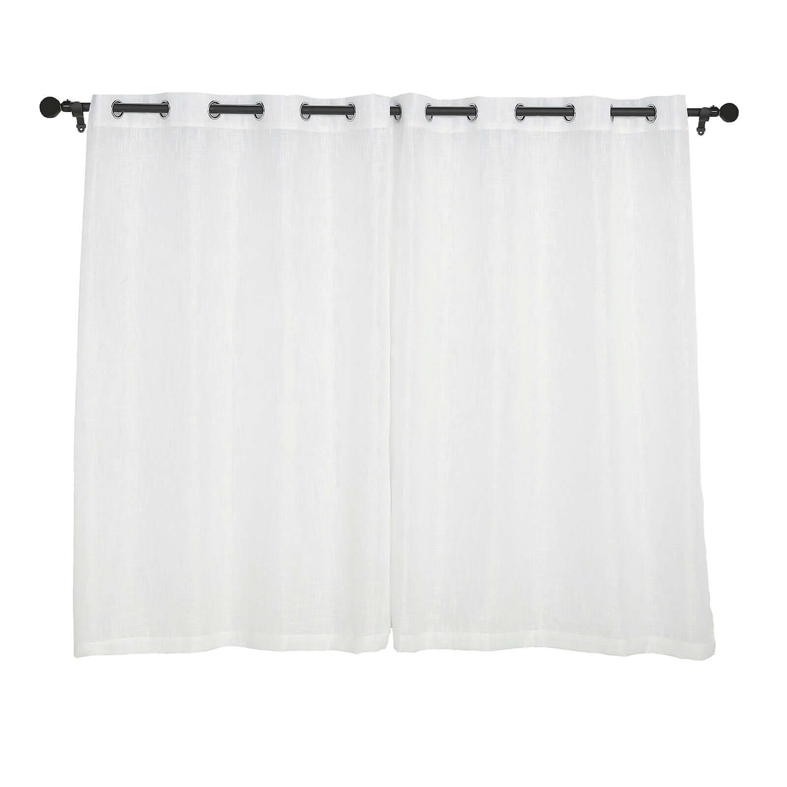 2 Pack Handmade White Faux Linen Curtains 52x64, Curtain Panels With Chrome Grommets