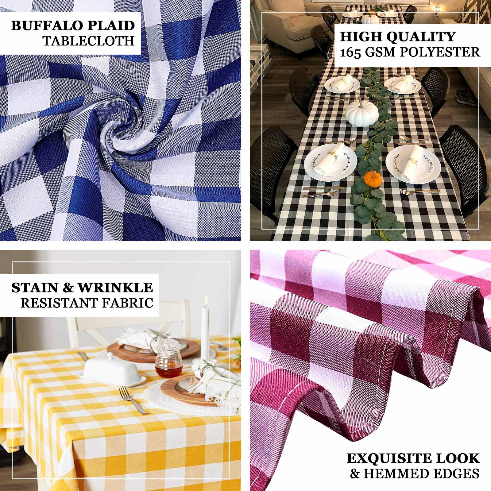 Polyester 60x126 Rectangle Tablecloth White/Navy Blue - Buffalo Plaid Checkered Table Cover