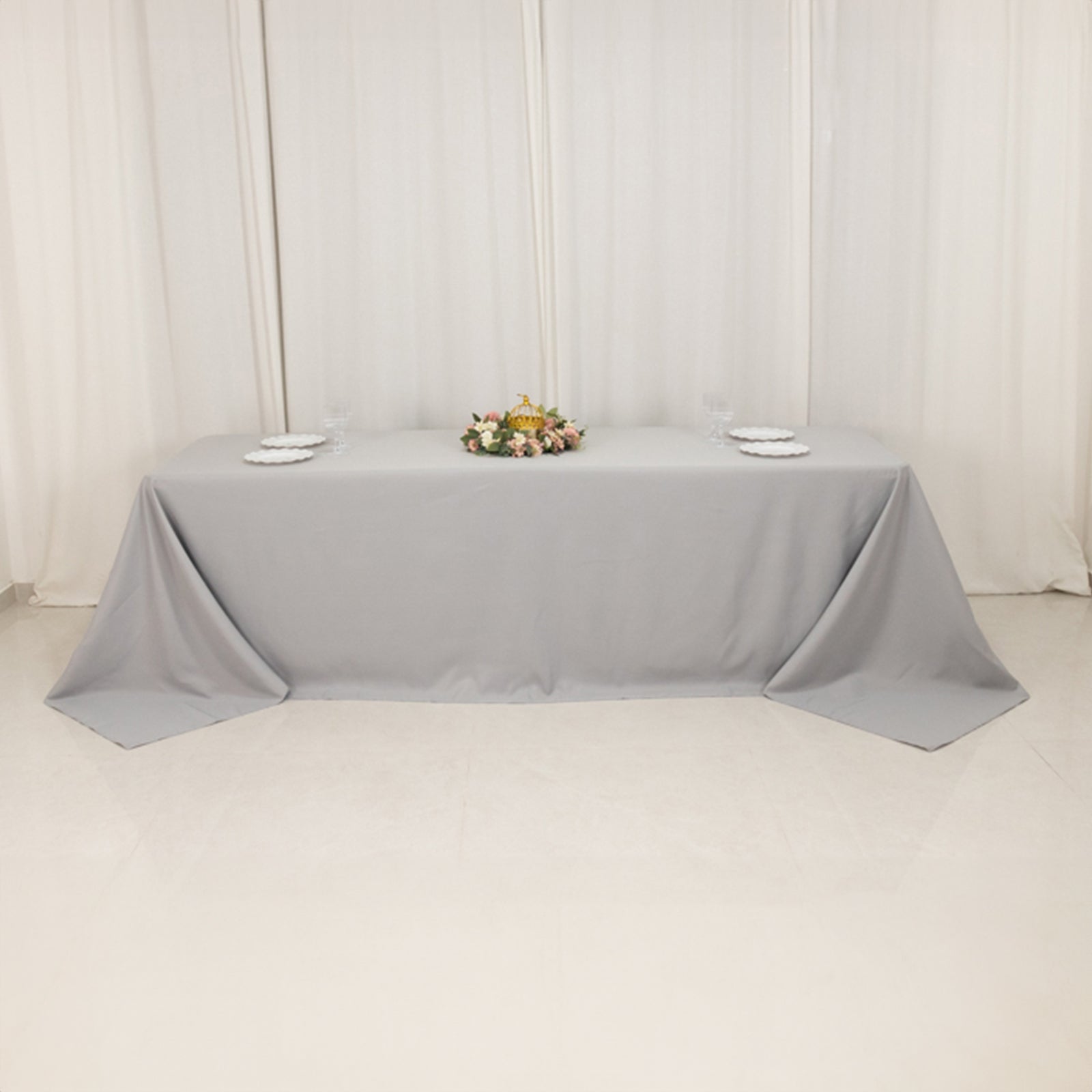 Premium Polyester 90x156 Rectangle Tablecloth Silver - Seamless 220GSM Stain-Resistant Table Cover