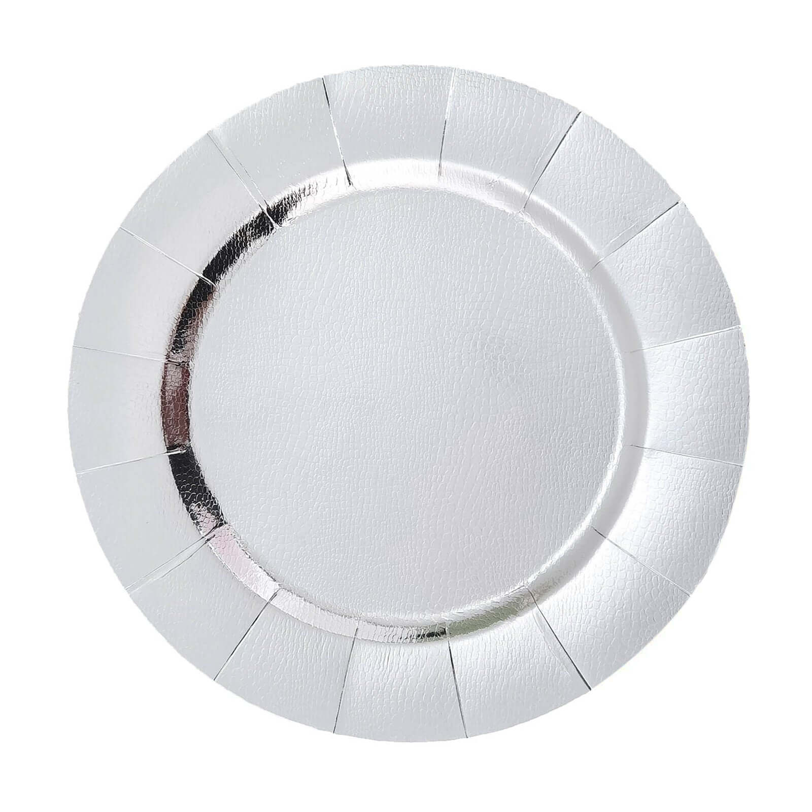 10-Pack Disposable Round Charger Plates in Silver with Leathery Texture - Durable 1100GSM Cardboard Placemats 13