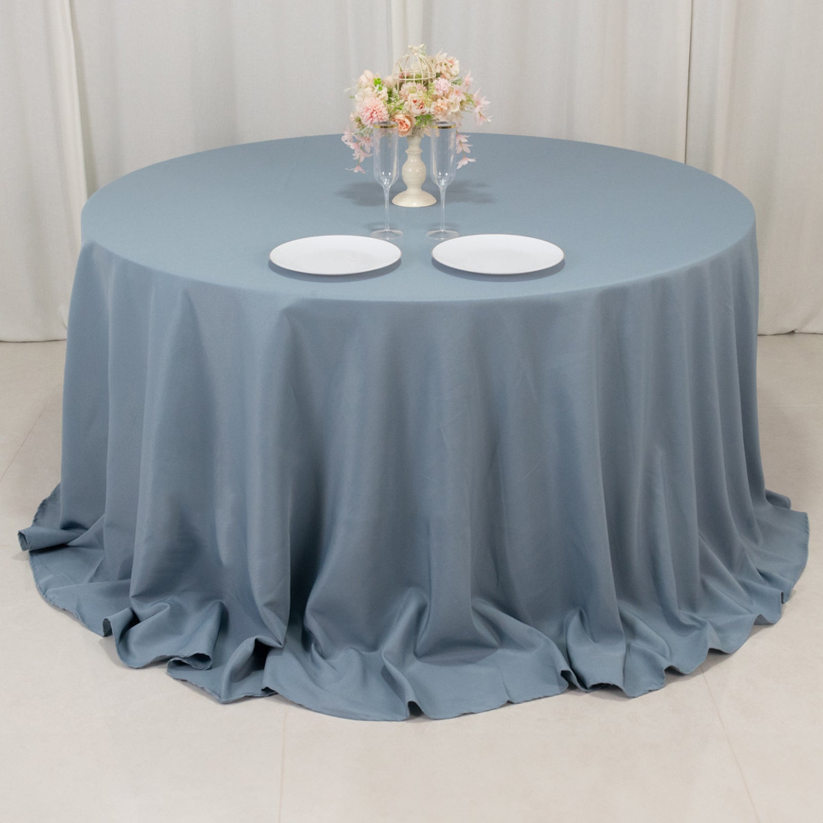 Premium Polyester 132 Round Tablecloth Dusty Blue - Seamless 220GSM Wrinkle-Resistant Table Cover