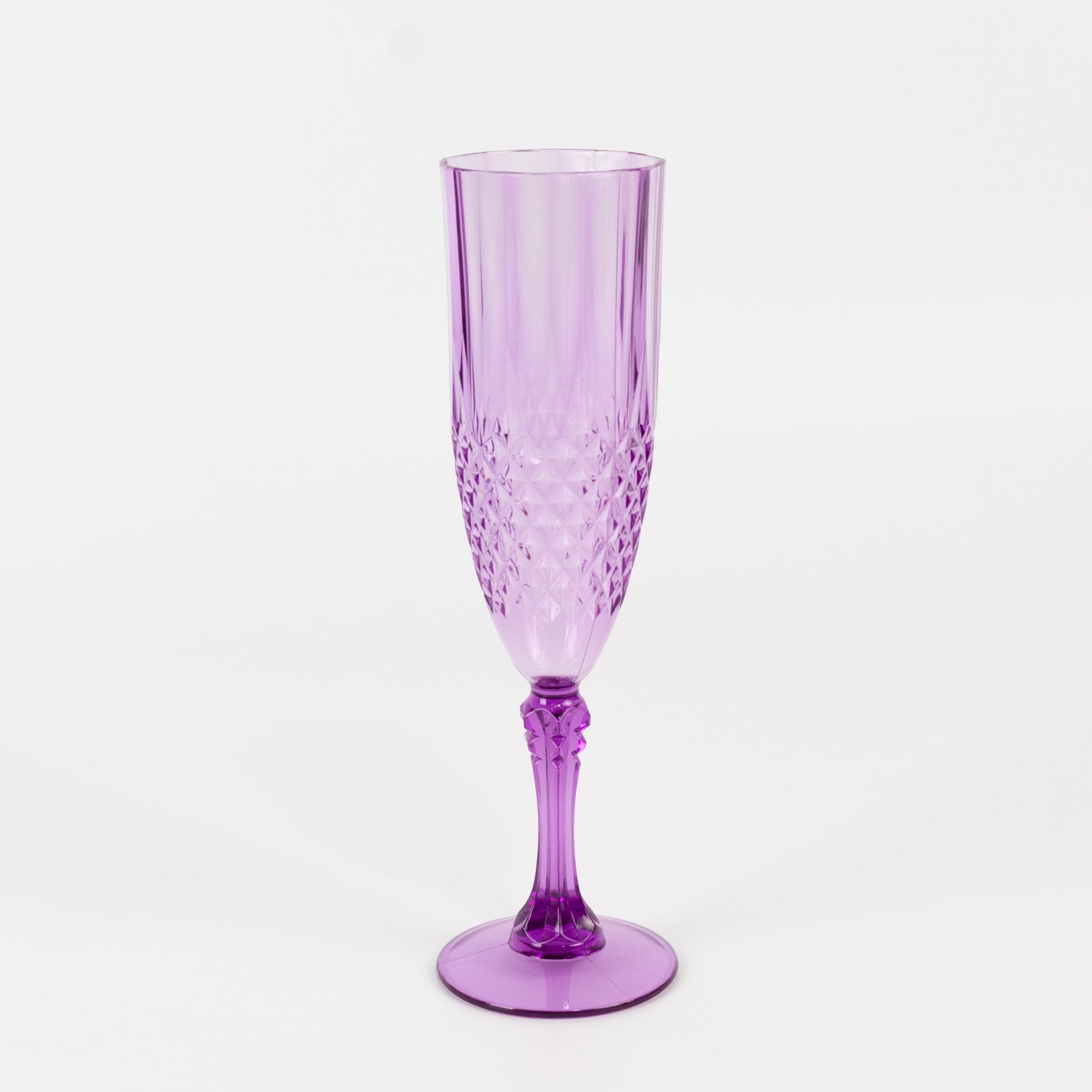 6-Pack Plastic Wedding Toast Flutes Purple Transparent Crystal Cut Style - Reusable Champagne Glasses 8oz