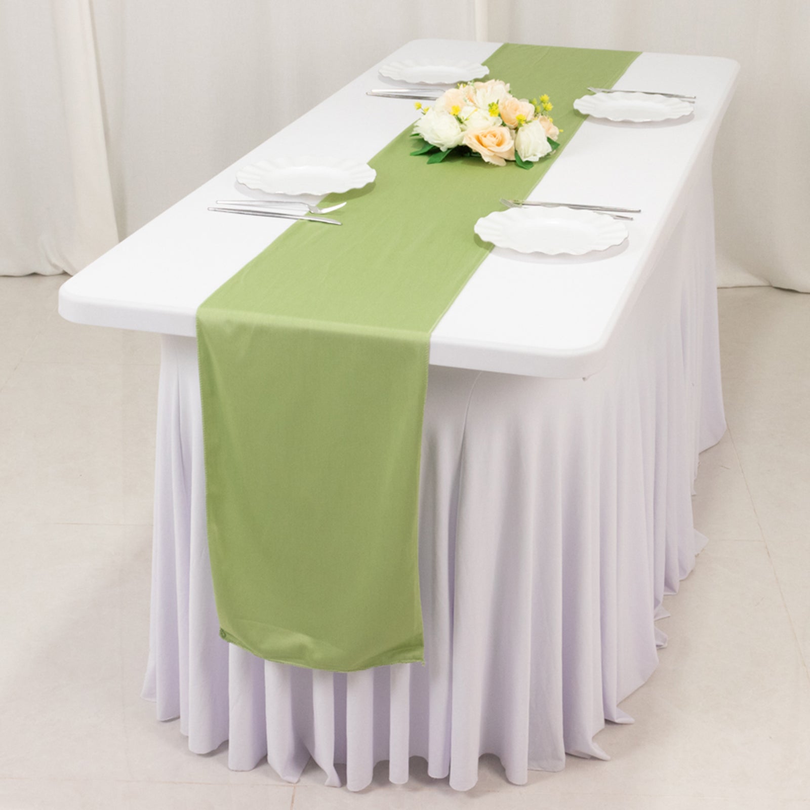 Premium Scuba Polyester 12x108 Table Runner Sage Green - Wrinkle-Free Table Linen