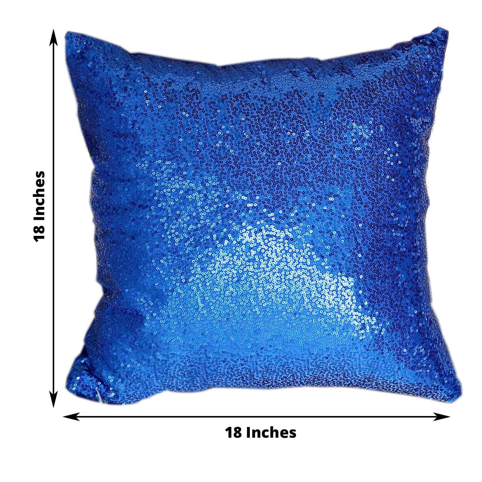 2 Pack 18x18 Sequin Throw Pillow Cover, Decorative Cushion Case - Square Royal Blue Sequin