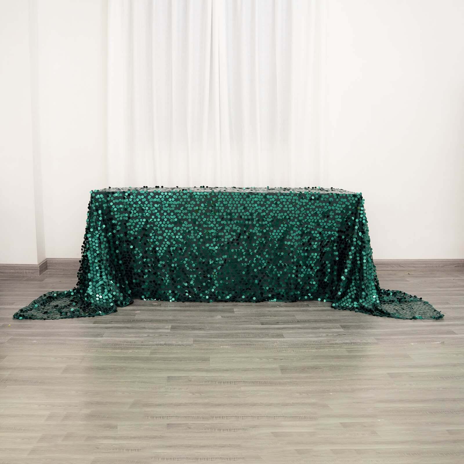 Sequin 90x156 Rectangle Tablecloth Hunter Emerald Green - Seamless Big Payette Table Cover