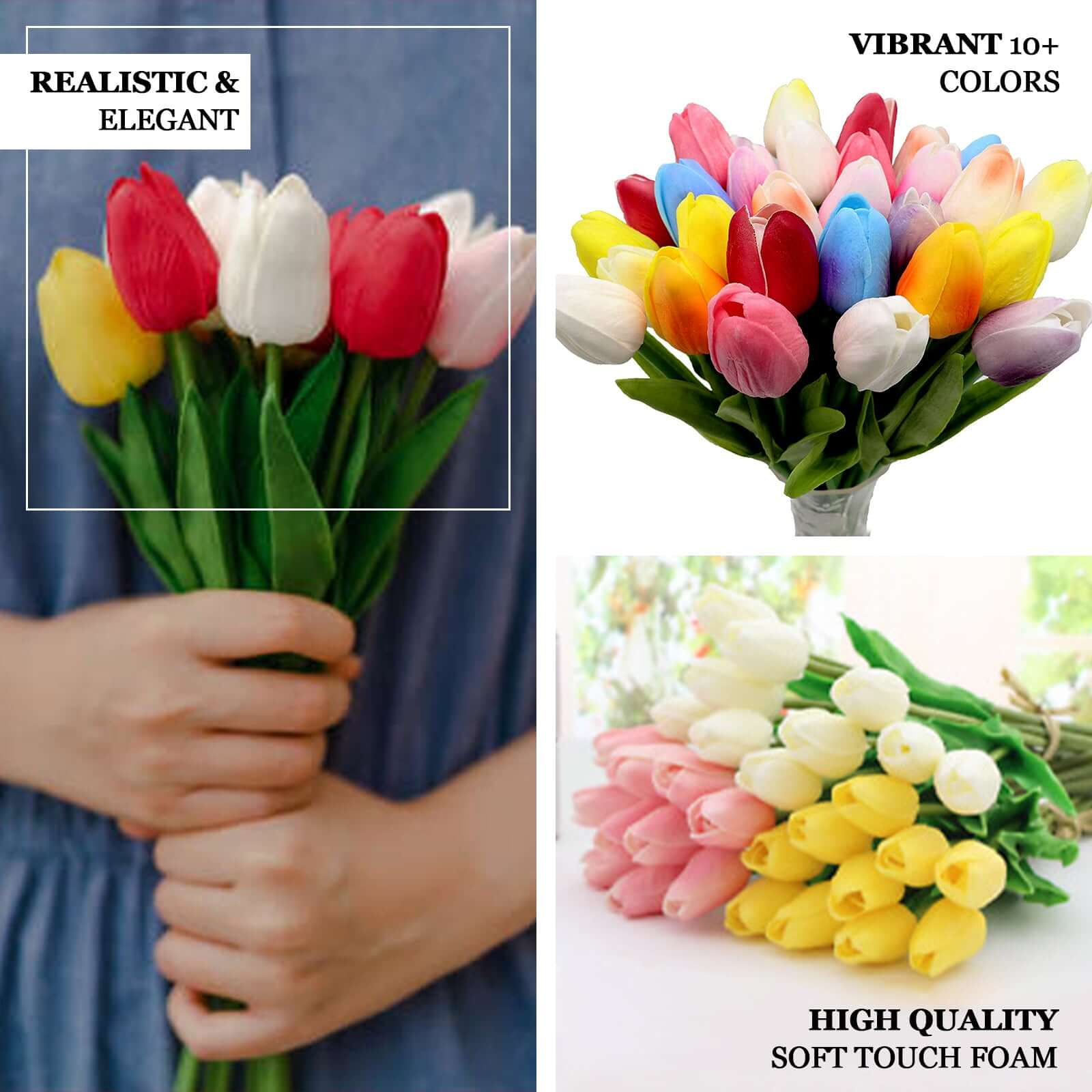 10 Stems 13 White Real Touch Artificial Foam Tulip Flower Bouquets