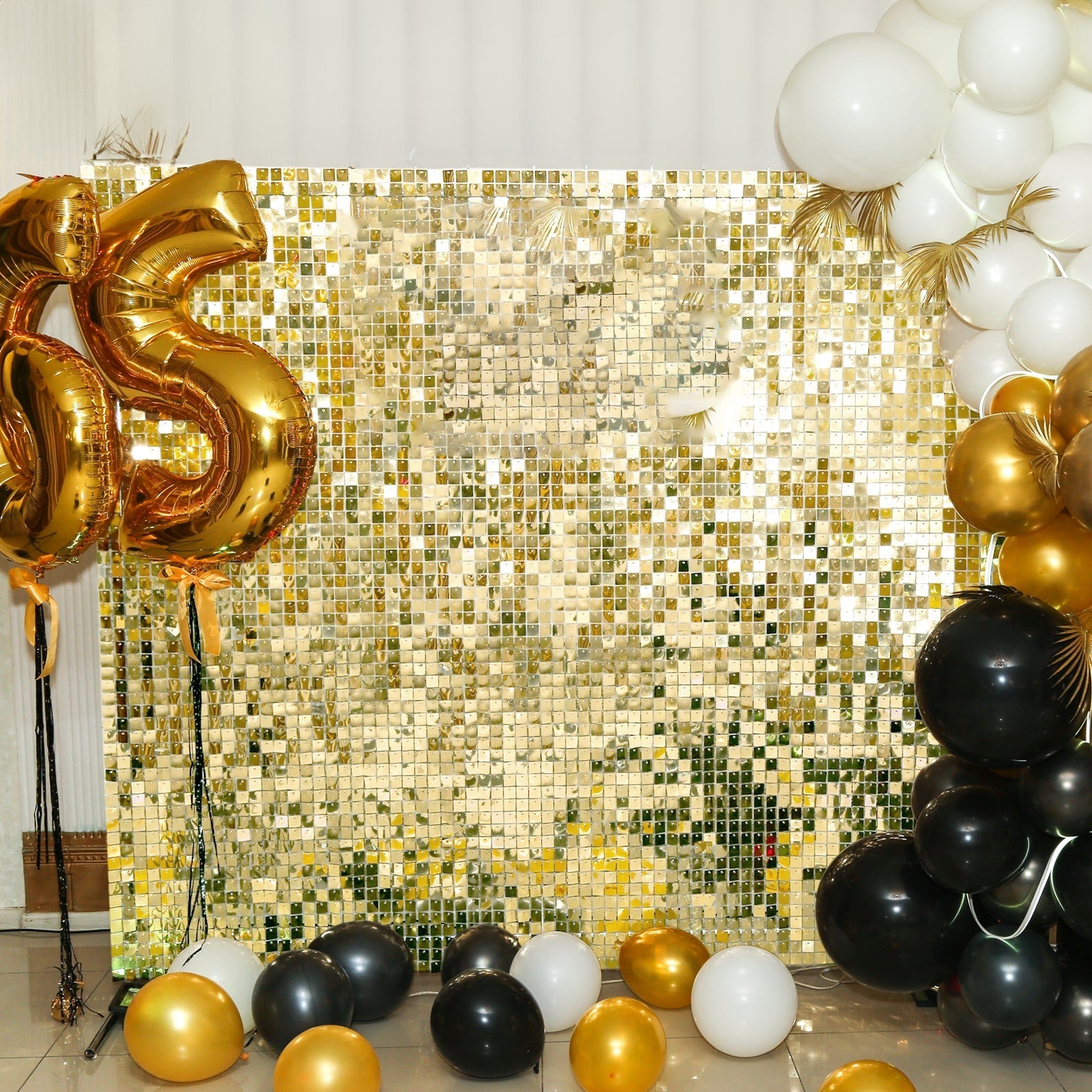 Shiny Gold Square Sequin Shimmer Wall Party Photo Backdrop, 24sq.ft Active Spangle Wall Art Décor Panels - 24 Panels