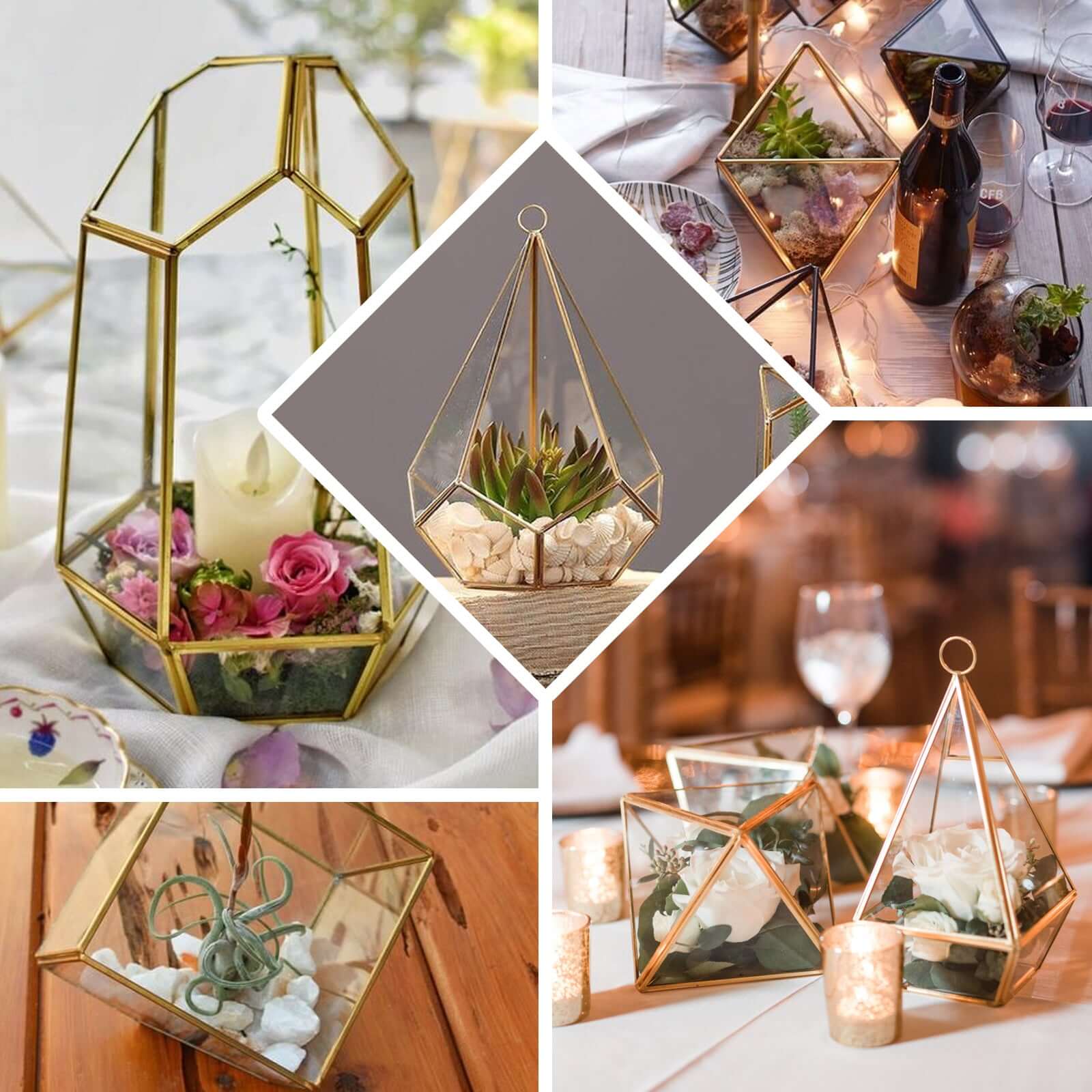 Glass Terrarium Hanging House Lantern Design Metal Gold - Versatile Holder for Air Plants & Displays 11