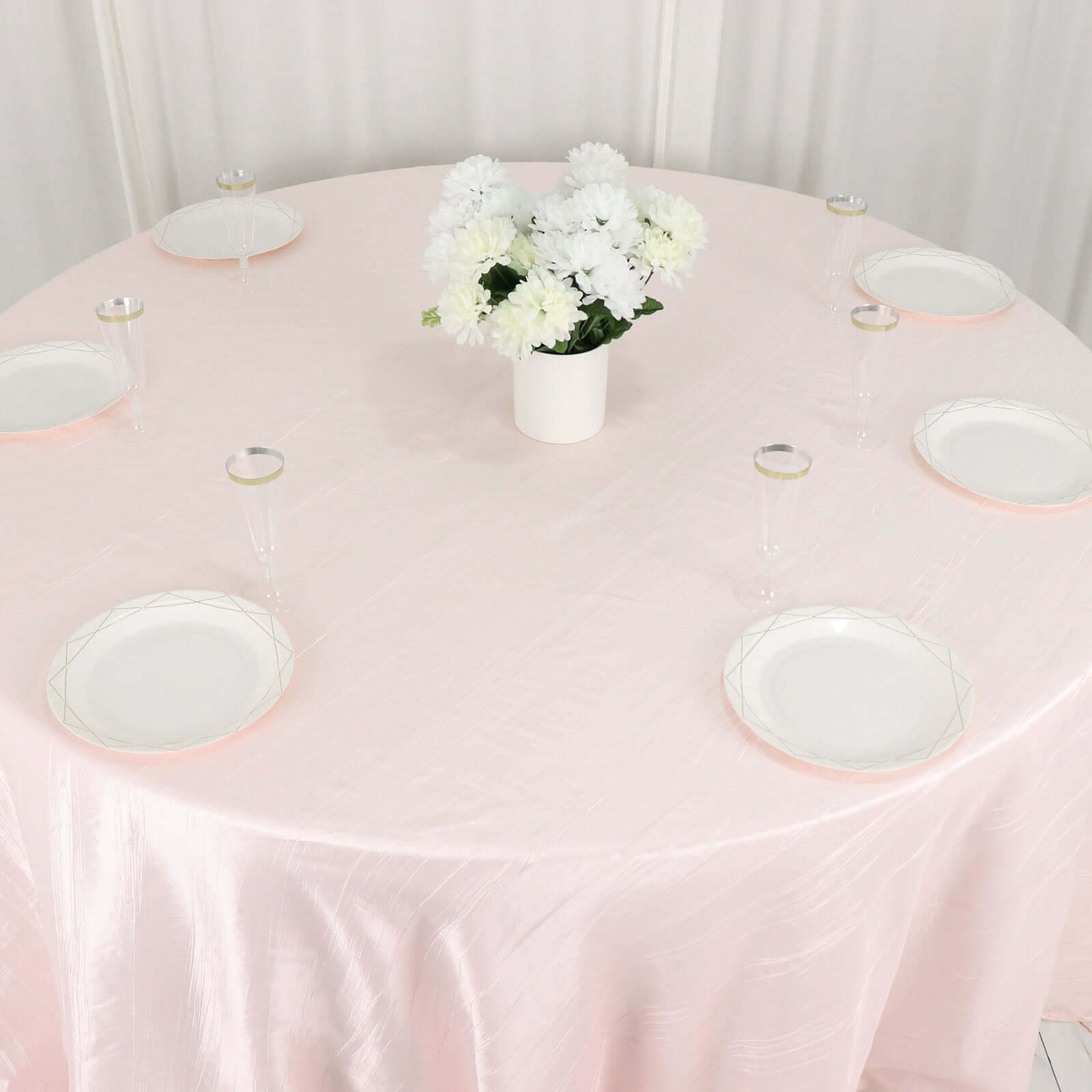 Taffeta 132 Round Tablecloth Blush - Seamless Accordion Crinkle Table Cover