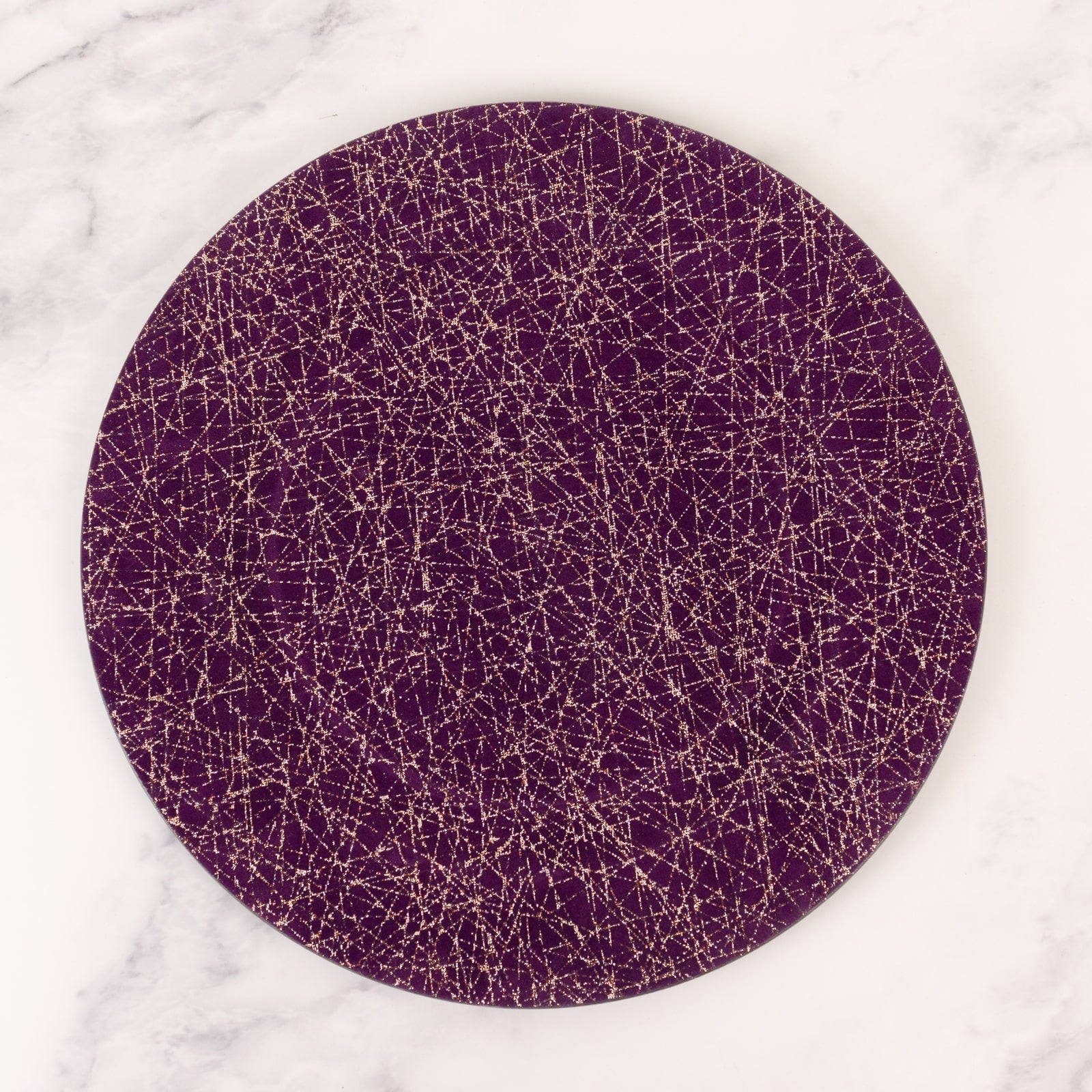 6-Pack Acrylic Round Charger Plates 13 in Purple with Gold Glitter Abstract Lines Pattern, Decorative Dinner Party Charger Tableware