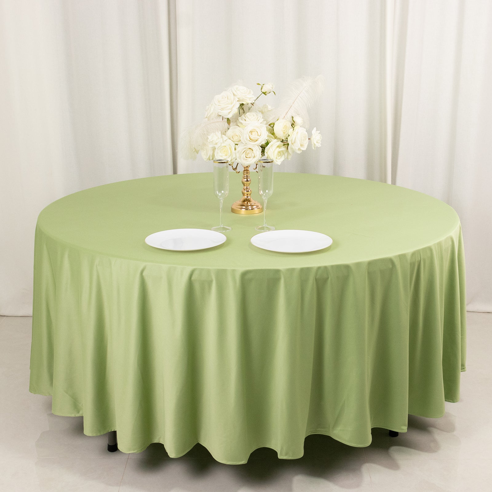 Premium Scuba Round 108 Tablecloth Sage Green - Wrinkle Free & Stain Resistant Table Cover