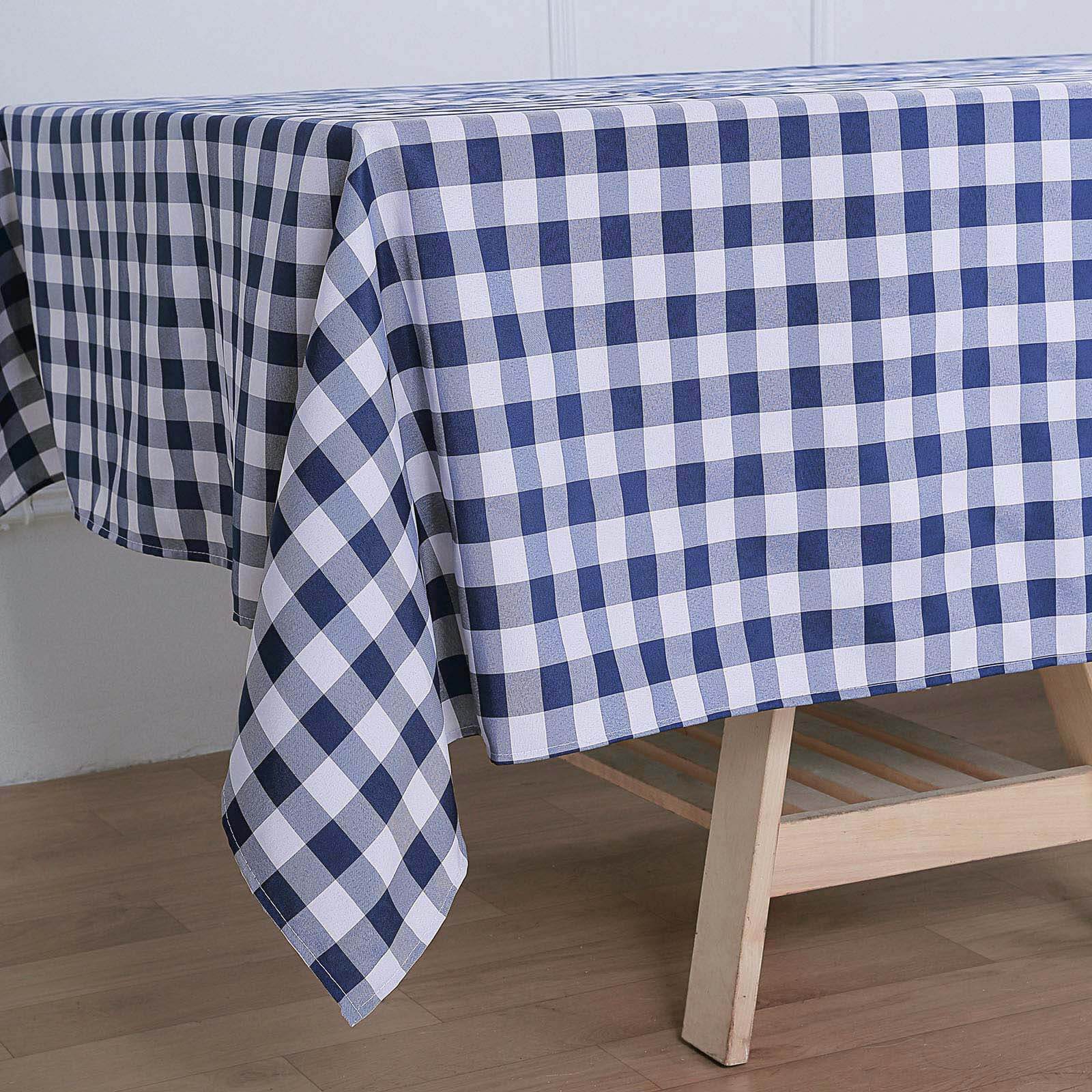 Polyester 60x126 Rectangle Tablecloth White/Navy Blue - Buffalo Plaid Checkered Table Cover