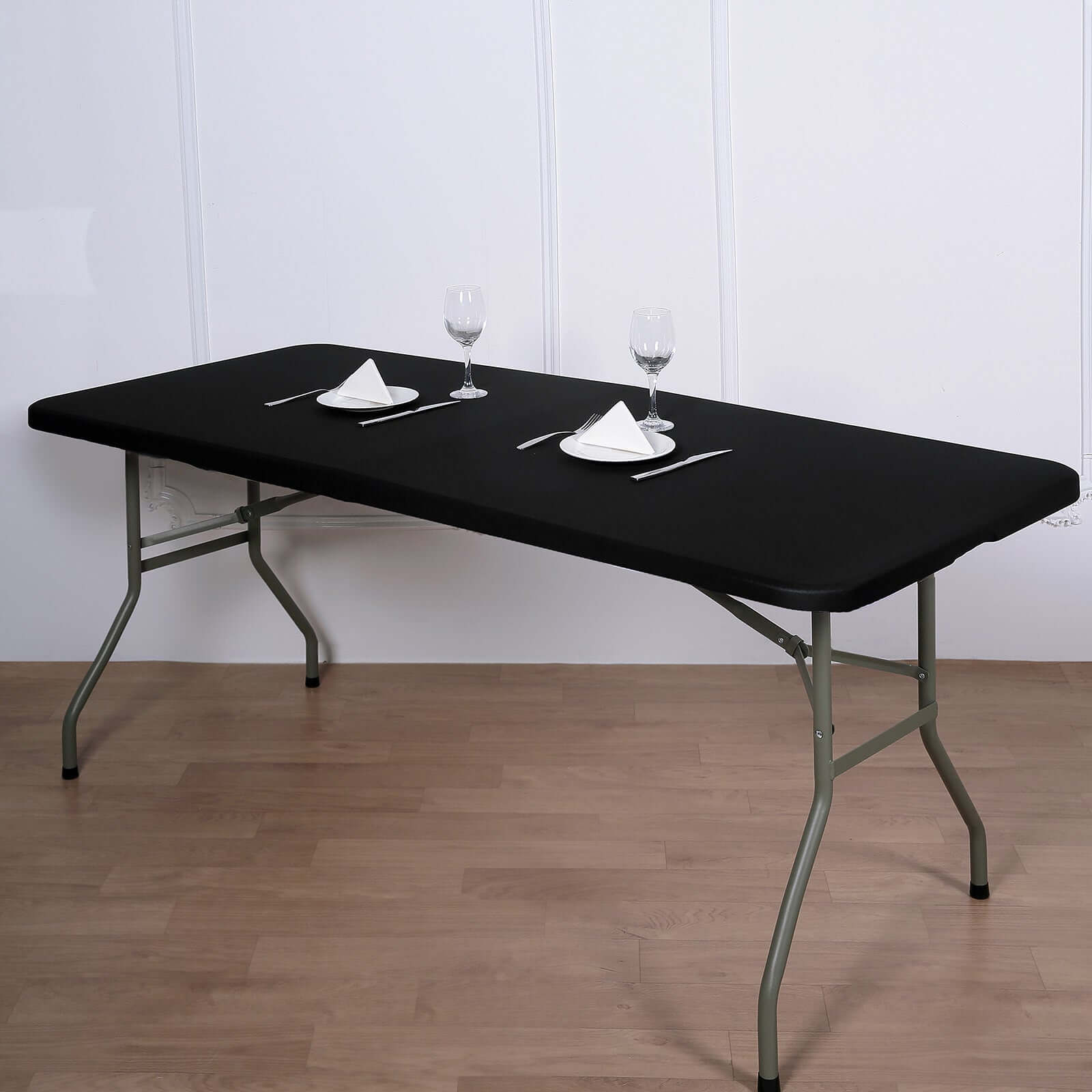 Stretch Spandex 72x30 Rectangle Tablecloth Top Cover Black - Durable Fitted Table Topper Cap