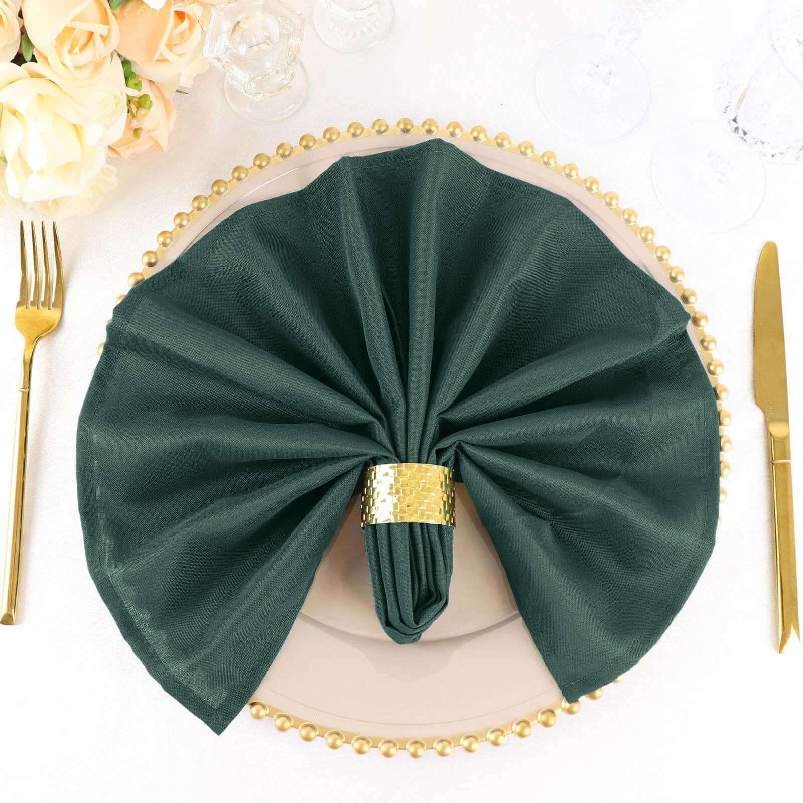 5 Pack Polyester 20x20 Napkins Hunter Emerald Green - Wrinkle Resistant & Easy Care Cloth Napkins