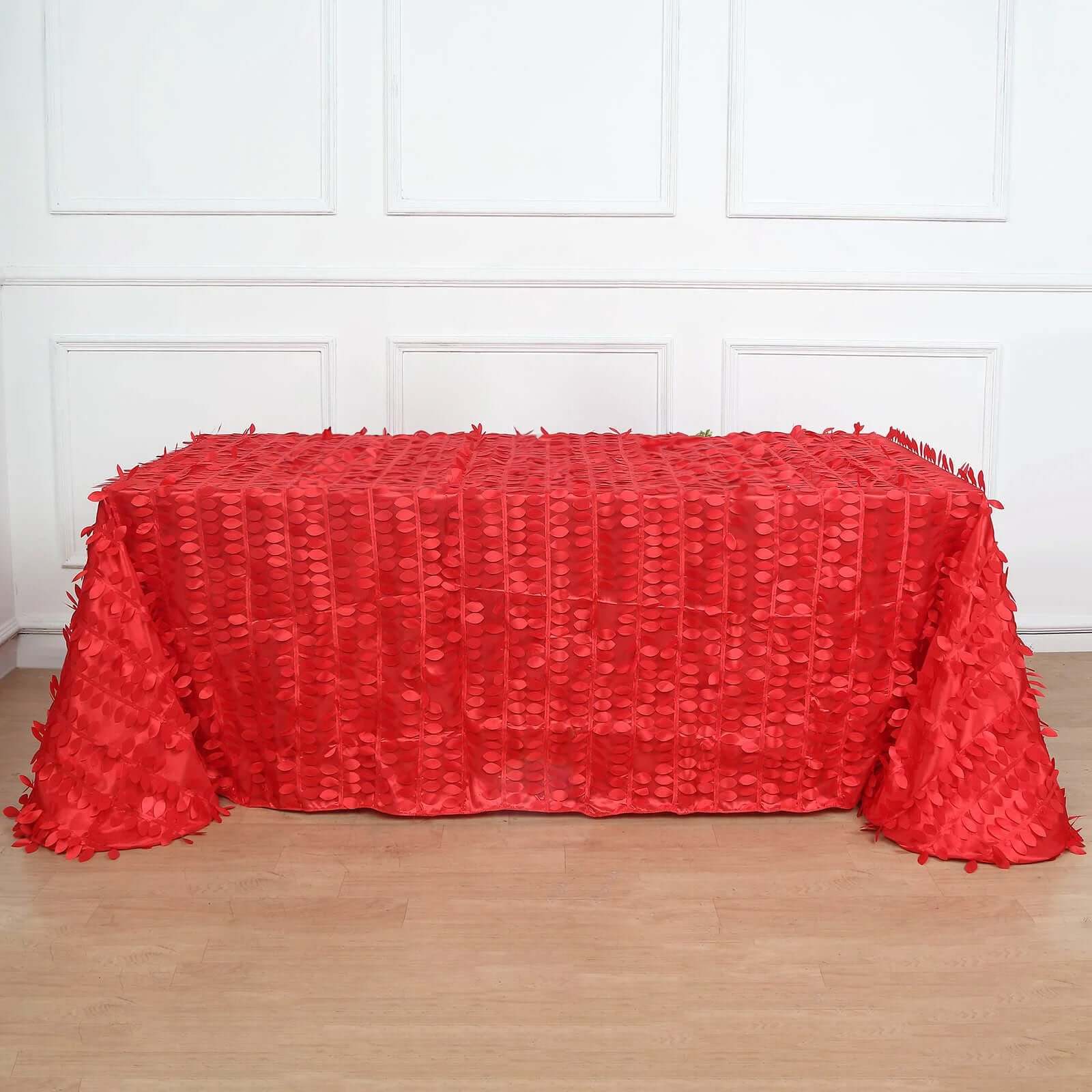 Taffeta 90x156 Rectangle Tablecloth Red | 3D Leaf Petal Design Seamless Table Cover