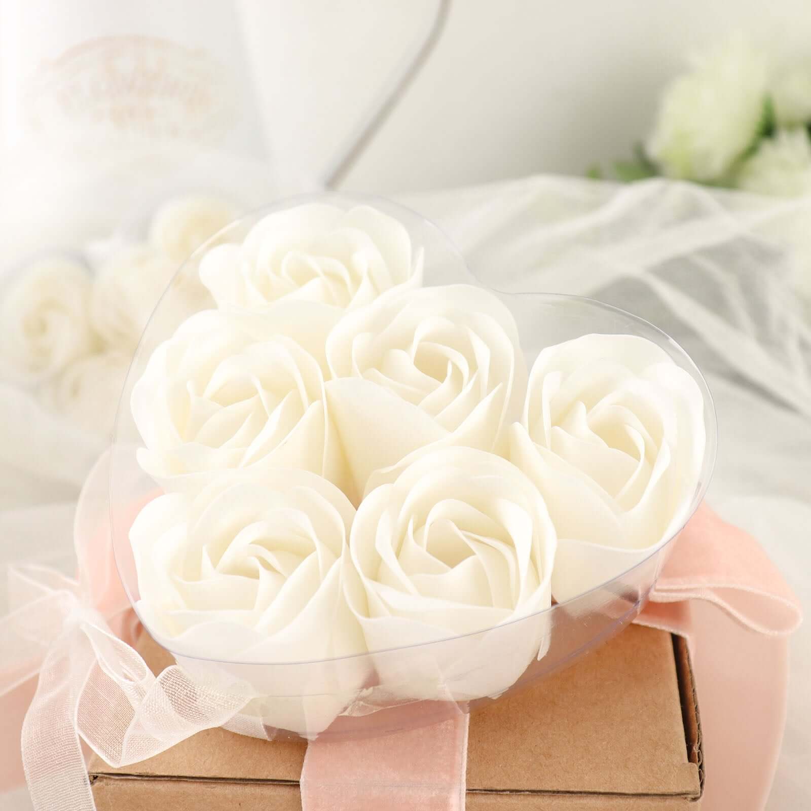 4 Pack 24 Pcs White Scented Rose Soap Heart Shaped Party Favors With Gift Boxes And Ribbon