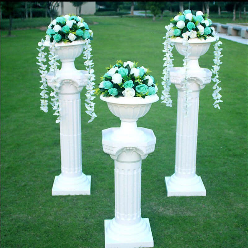 4 Pack 34 White Height Adjustable Empirical Roman Inspired Pedestal Column Plant Stand - PVC