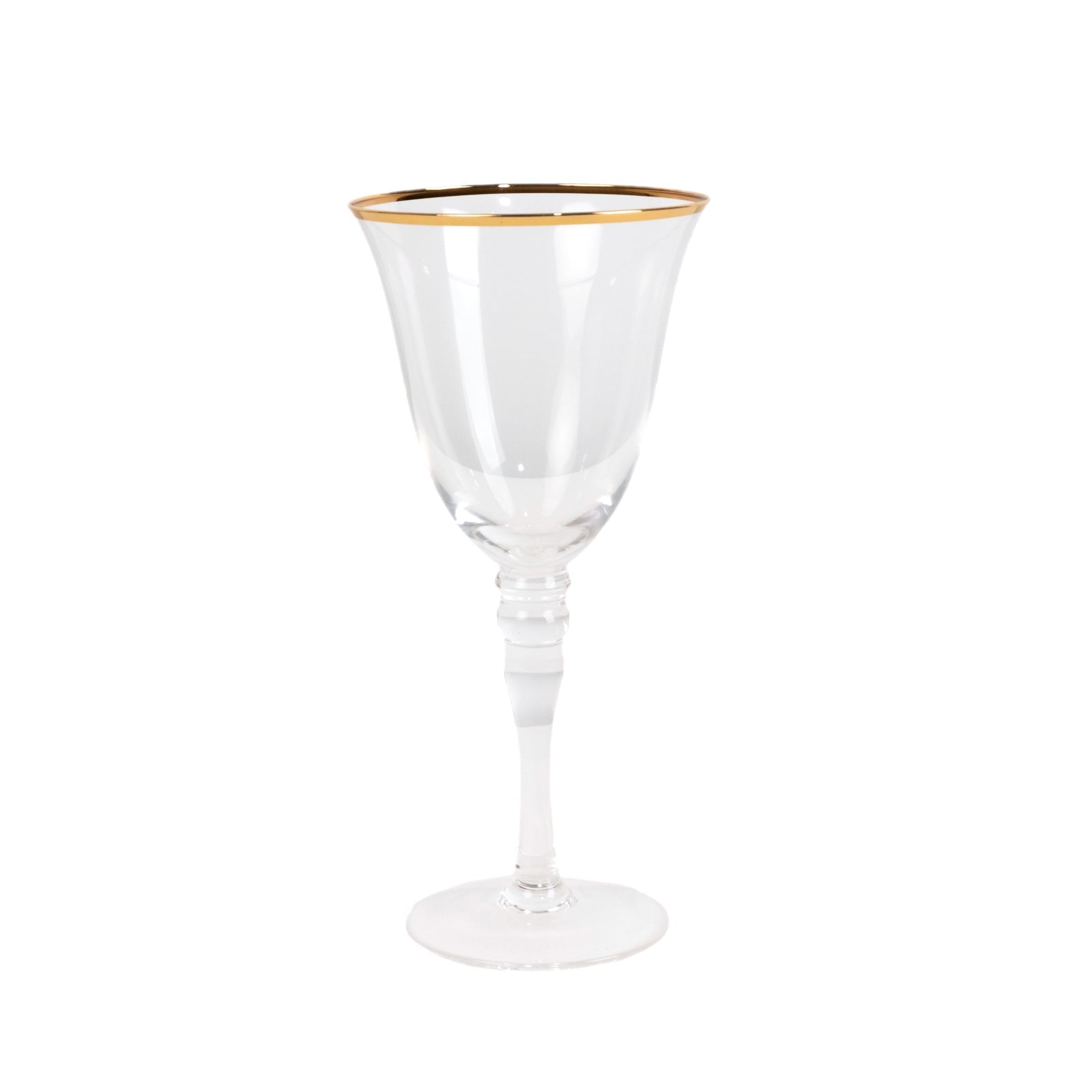 6-Pack Wine Goblet Glasses Clear Gold Rimmed Design with Long Beaded Stem - Handblown Vintage Crystal Glasses for Water & Drinks 9oz 8