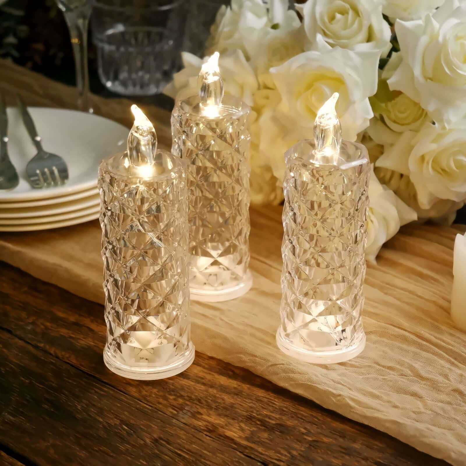 3-Pack LED Flameless Candle Lights Rose Halo Acrylic Diamond Pattern Warm White - Pillar Lamps 6