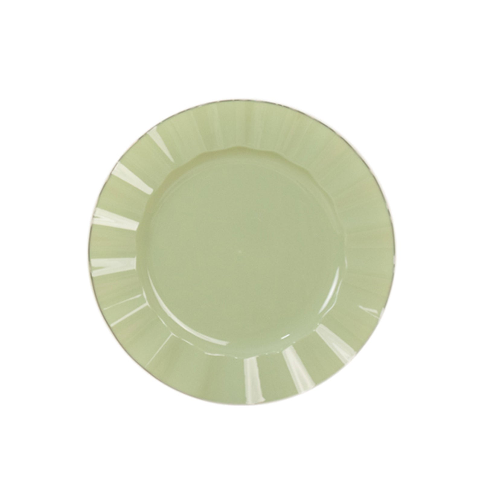 10-Pack Plastic 11 Round Dinner Plates in Sage Green Ruffled Rim with Gold Edging - Sturdy Disposable Dinnerware