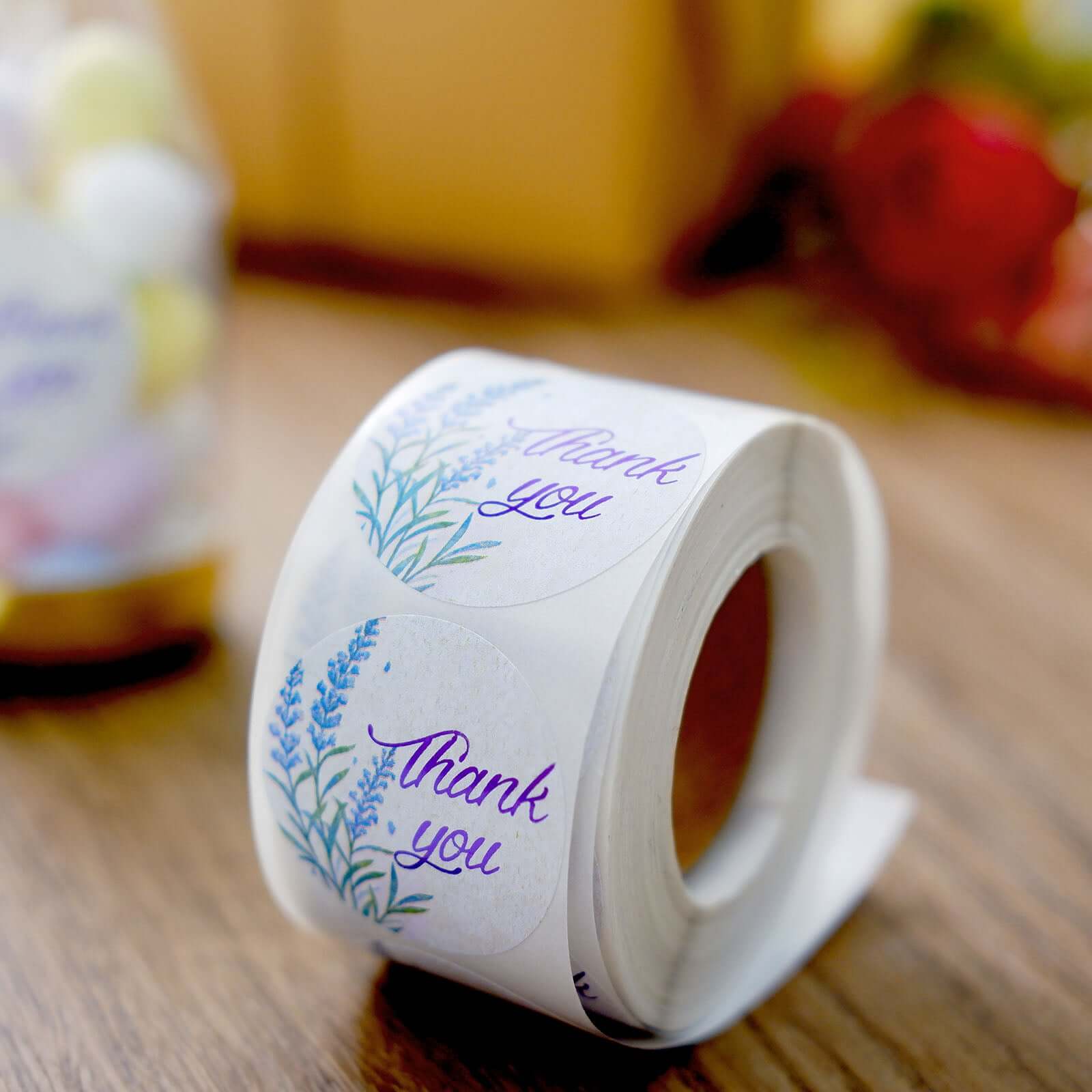 500Pcs 1.5 Thank You Purple Lavender Print Stickers Roll, Labels For DIY Envelope Seals - Round