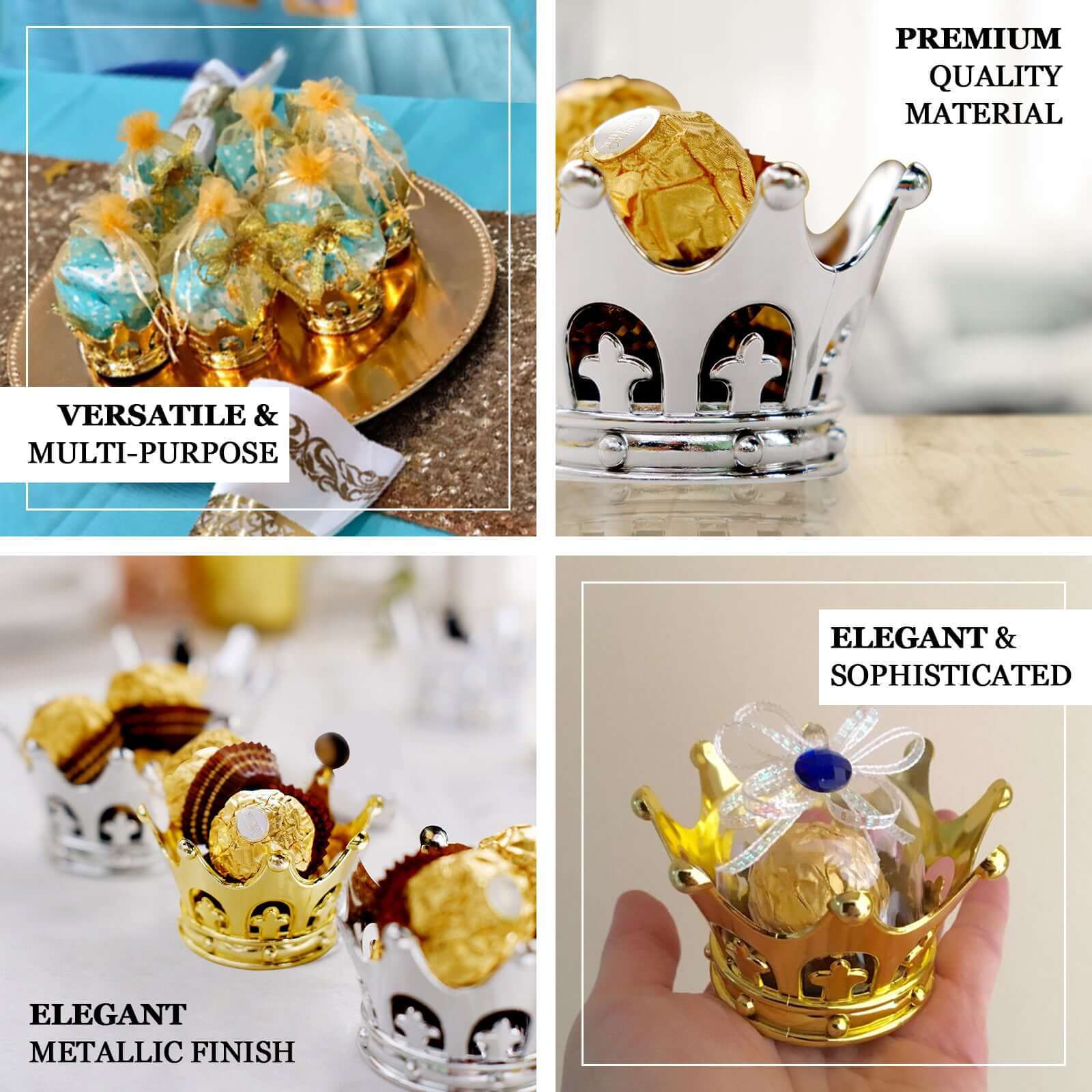 12-Pack Fillable Mini Crown Candy Container Gold - Regal Baby Shower Candy Treat Favor Containers 3